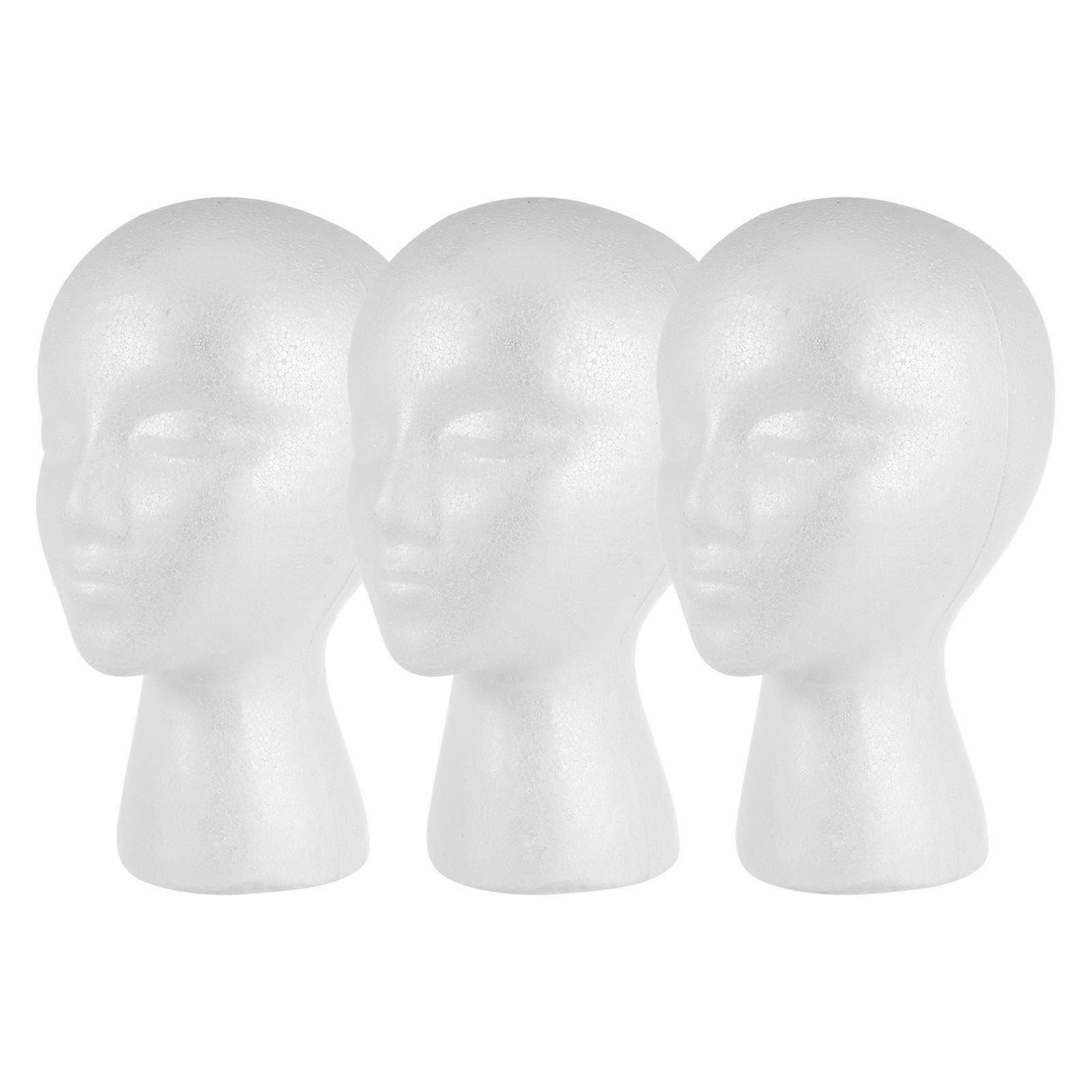 White PE Wig Stand Mannequin Head for Display with Realistic Face 3pcs