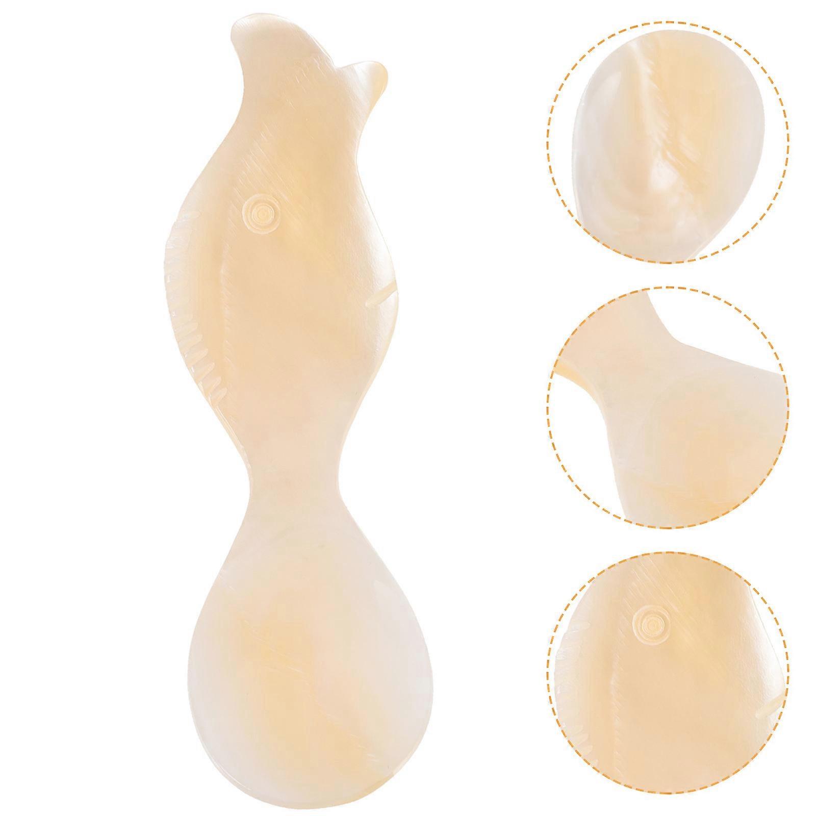 Ice Cream Tea Spoon Caviar Spoon Fish Shape Restaurant Use Yellow 8x2.5cm Shell Serving Dessert 1Pcs