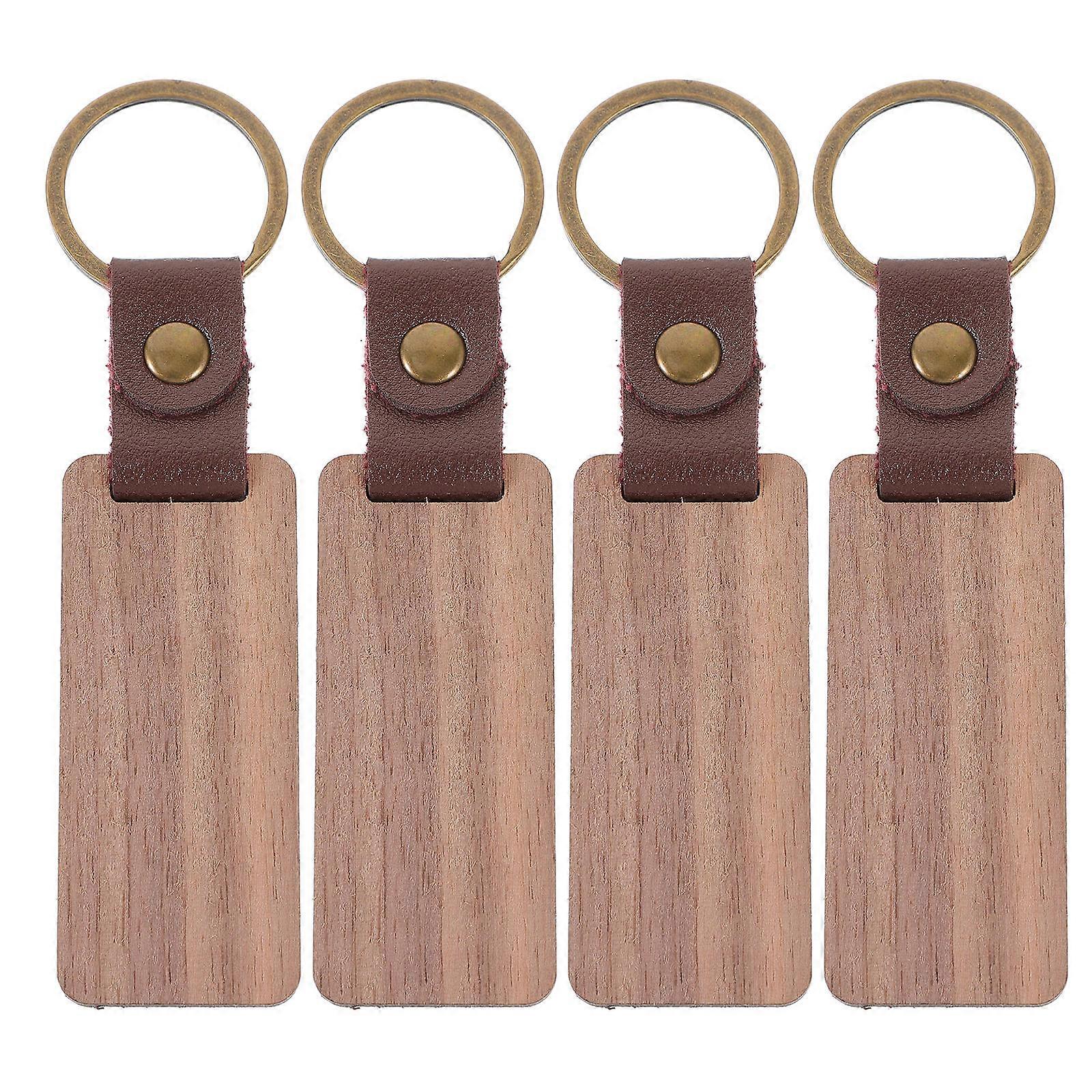 DIY Wood Keychain Blanks for Bag Zinc Alloy Multi Color with Simple Rustic Design 4pcs