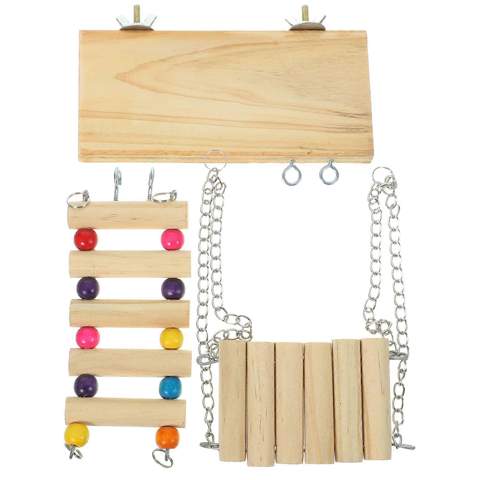 Wooden Bird Perch with Swing Ladder – Safe & Durable Platform for Parrots, Cockatiels, and Parakeets – Exercise and Playtime Activities