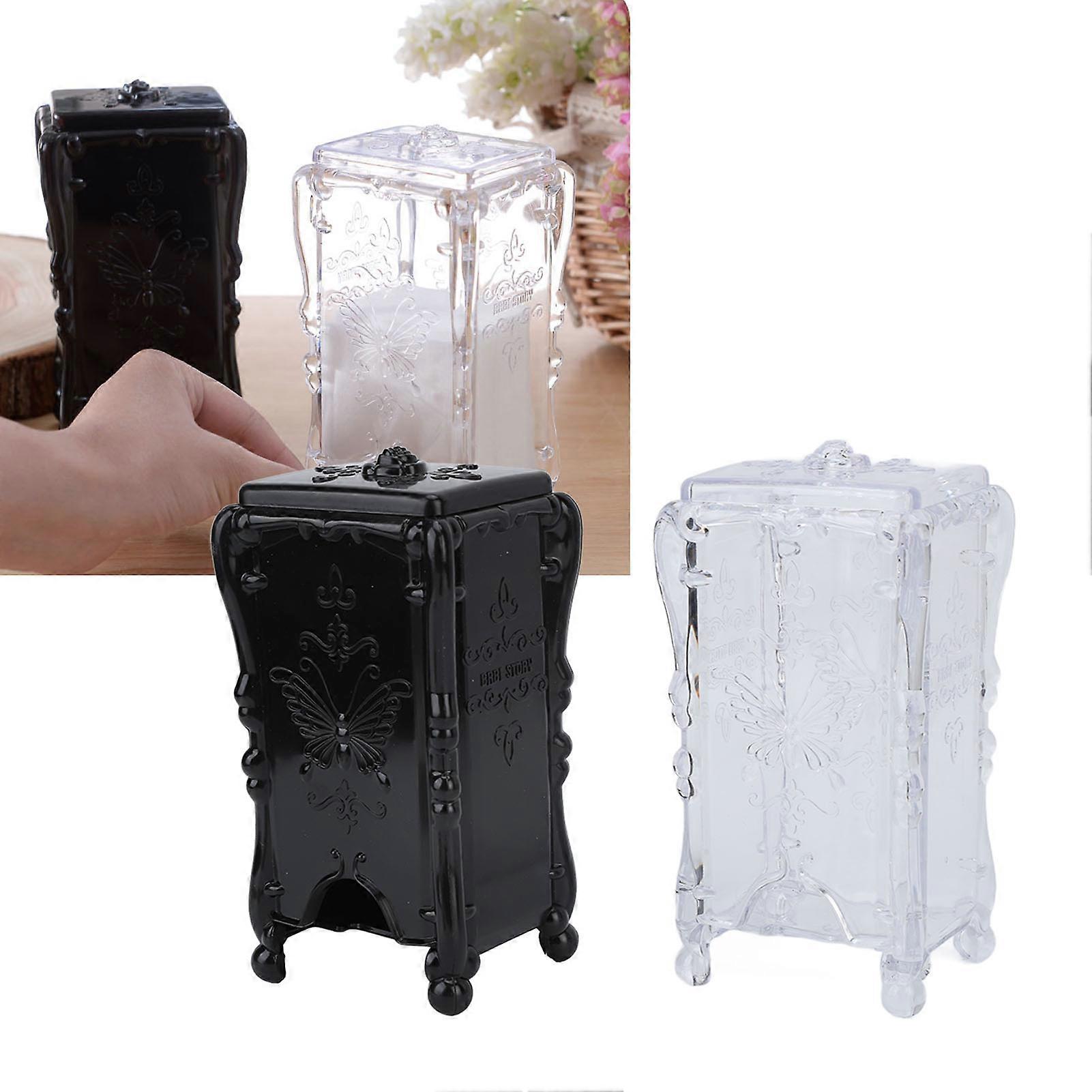 2PCS Cotton Pad Storage Box 3D Butterfly Rose Pattern ABS Transparent Black Make Up Pad Holder with Lid 