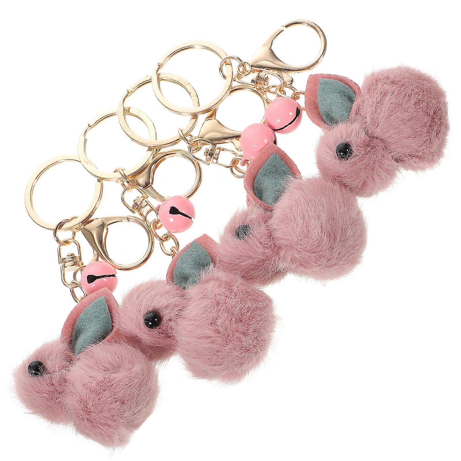 Plush Rabbit Keychain 4Pcs Bag Accessory Simple Design Suitable For Daily Use 6X5Cm Pink Wallet Pendant