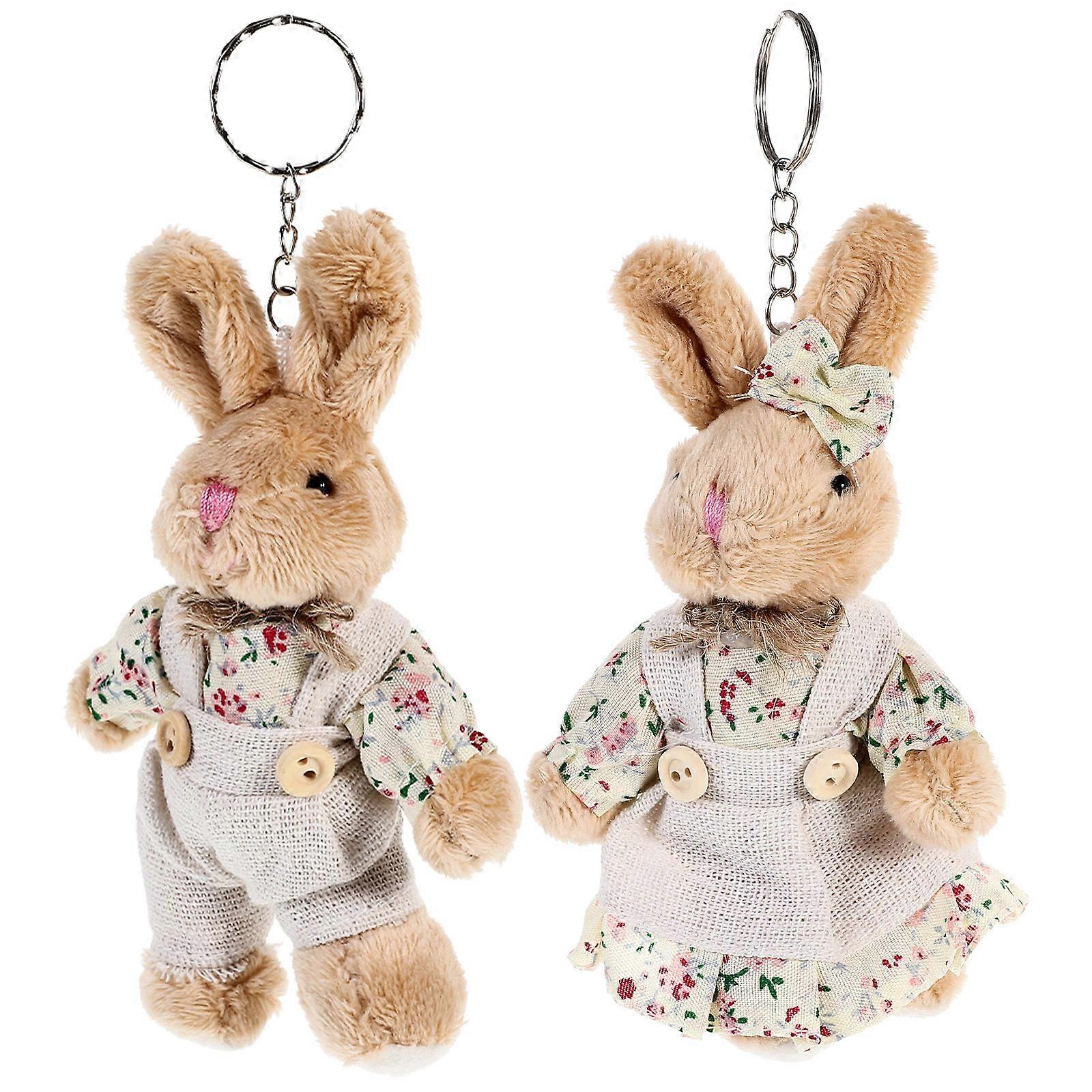 Stuffed Animal Pendant 2Pcs Cute Keyring Rabbit Shape Key Chain Key Holder Assorted Color For Gifts And Car Decoration