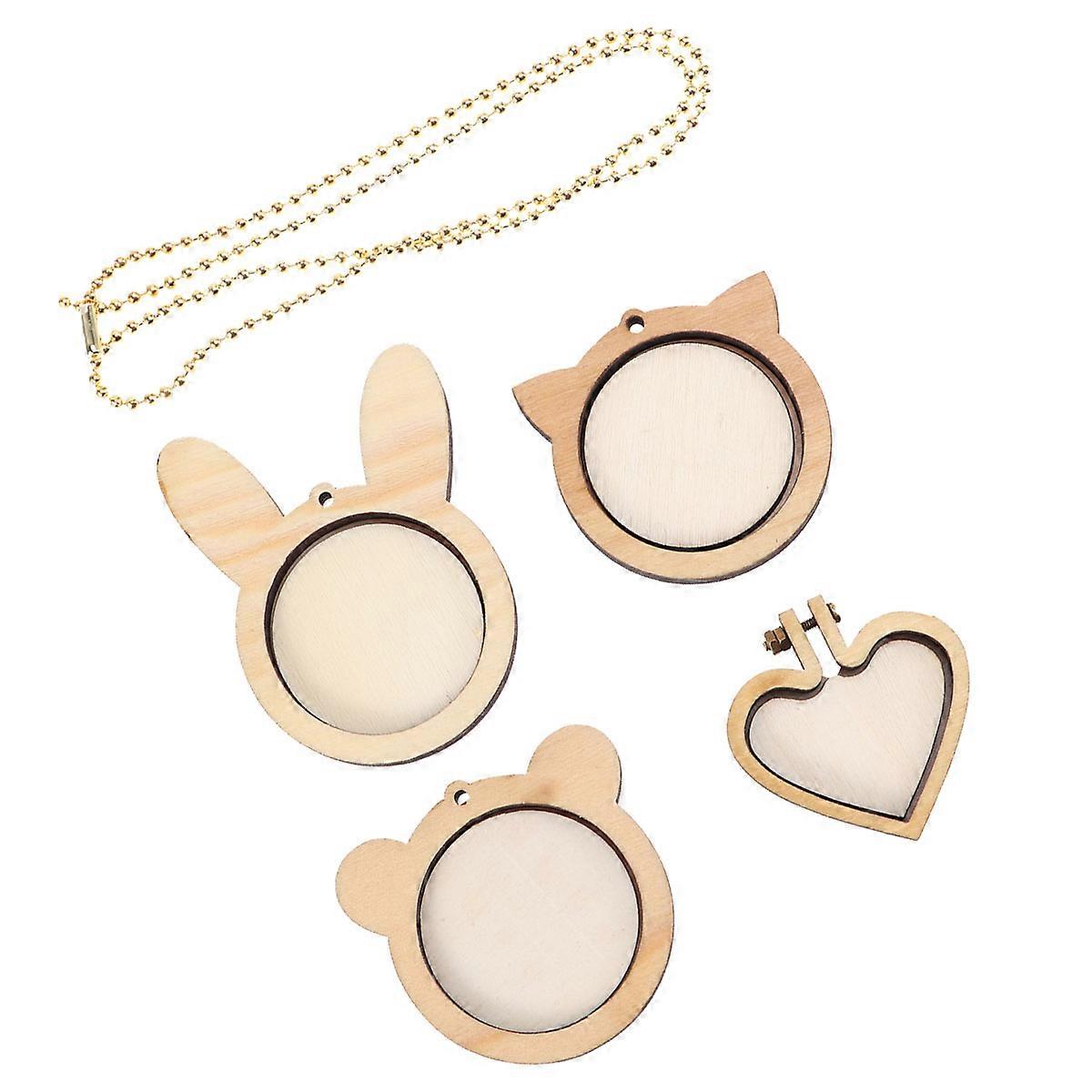 Cross Stitch Embroidery Frame 5 Pcs Featuring Round And Heart Shapes For Handmade Works And Decorative Projects In Light Yellow