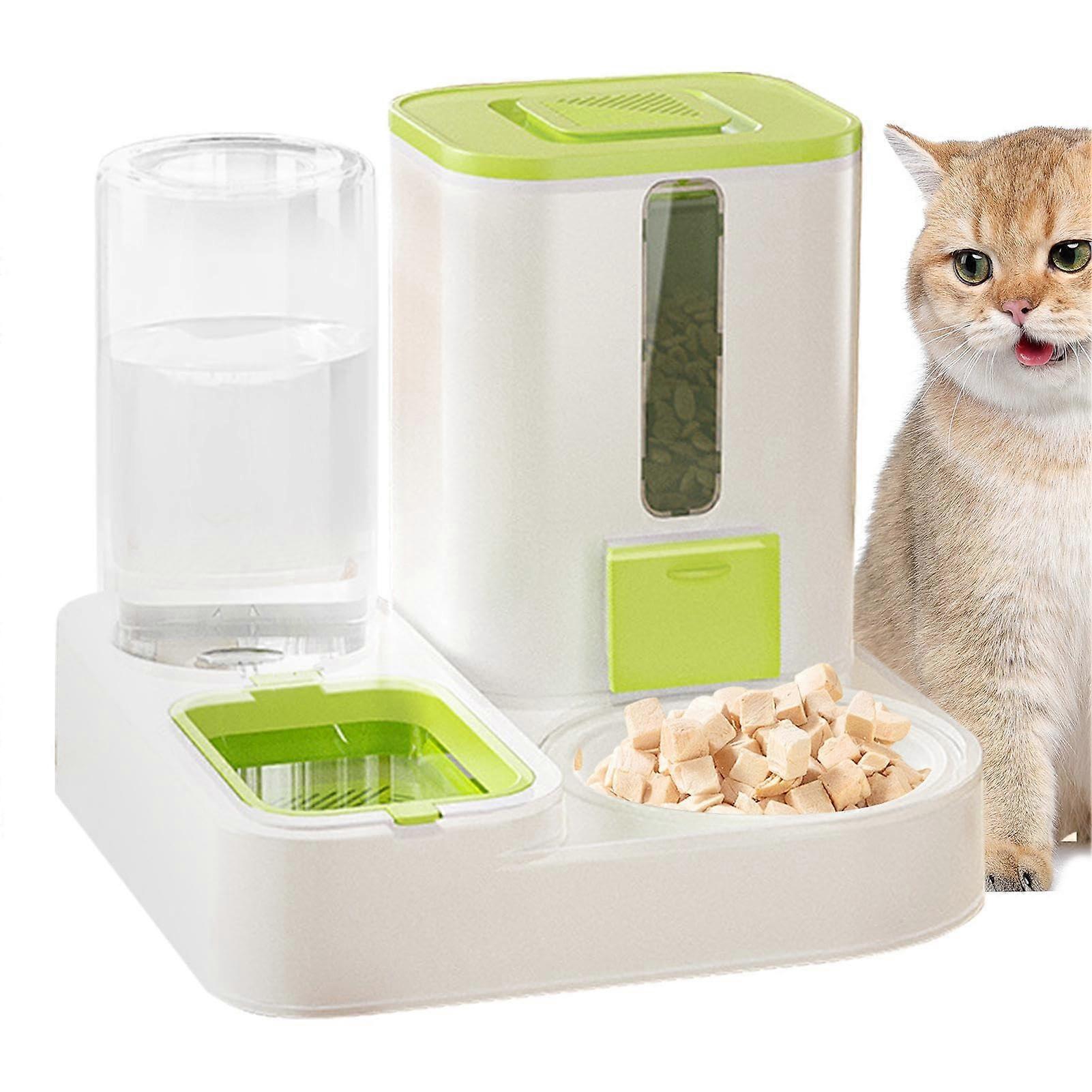 Cat Feeder Automatic Large-Capacity Space-Saving Pet Feeder With Reusable Water Dispenser Green For Kittens And Rabbits