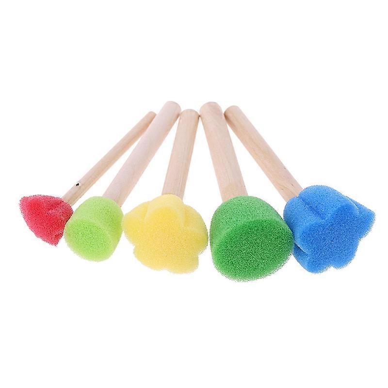 5Pcs Round Sponge Brush with Wood Handle Art Graffiti Painting Tool Toy Children