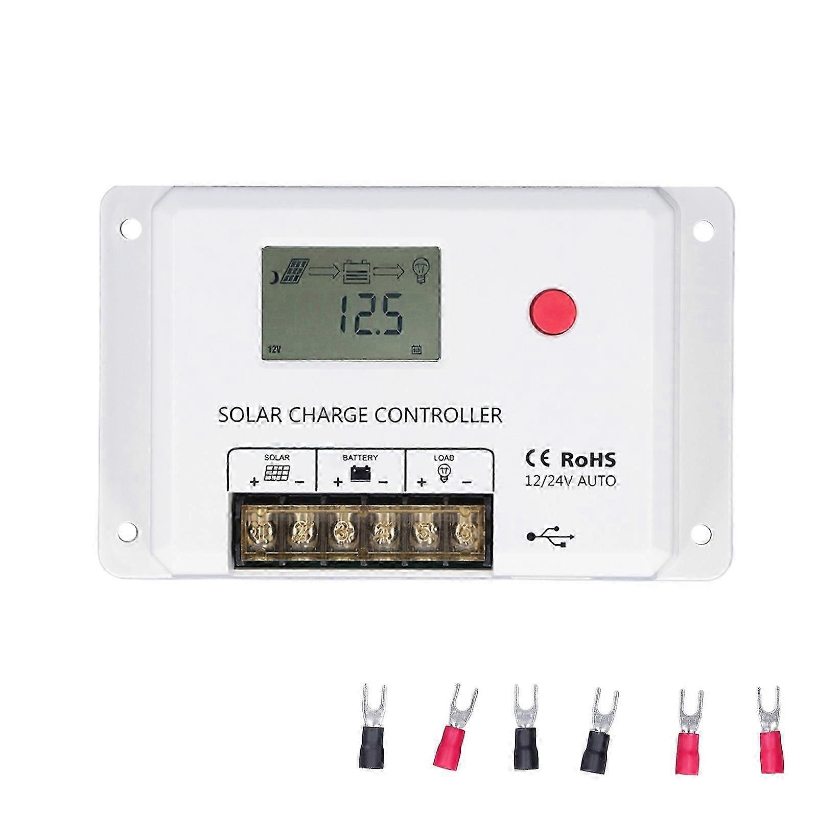 PWM Solar Charge Controller 10A IP32 Protection LCD Display 12V/24V Automatic Recognition For RVs Base Stations