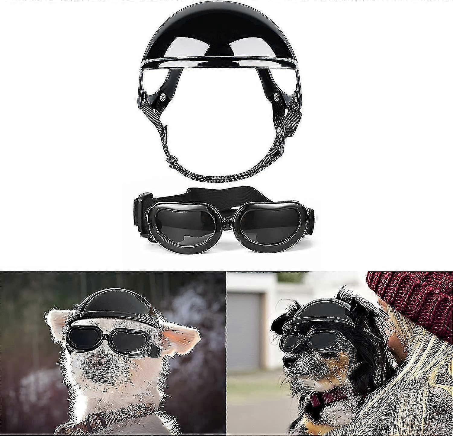 Okulary przeciwsłoneczne i kask dla małych ras, ochrona przed promieniowaniem UV Małe gogle dla psów, wiatroszczelny kask motocyklowy z otworem na ucho