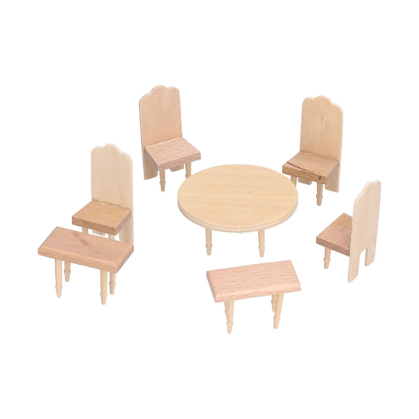 1:12 Scale Dollhouse Dining Table Chair Set Solid Wood Miniature