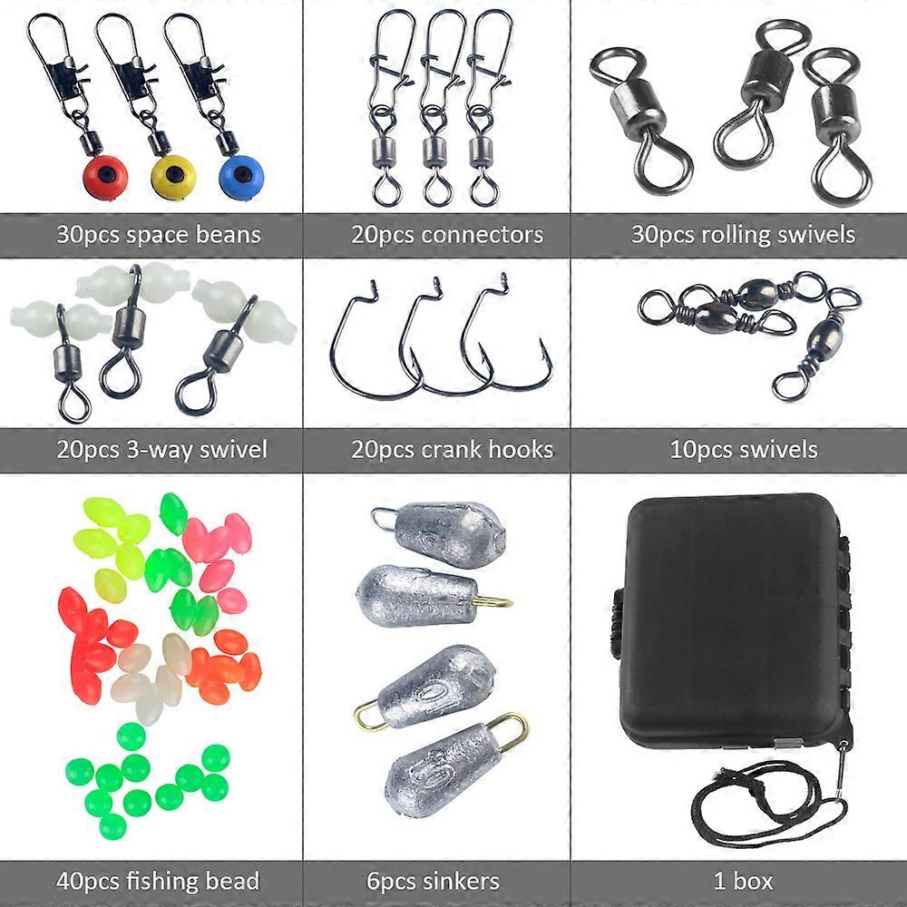 177pcs Accessories Kit Crank Hooks Sinker Weights Swivels Snaps Connectors Beads Fishing Tackle Box Set