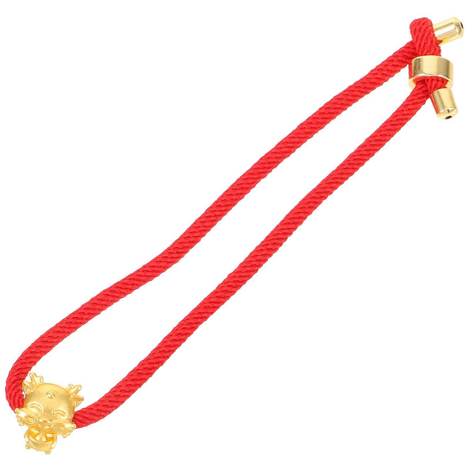 Adjustable Chinese Bracelet Symbolizing Good Fortune For Gift Giving In Red Color And Circular Shape 2.4X2.4X0.2In 1Pcs