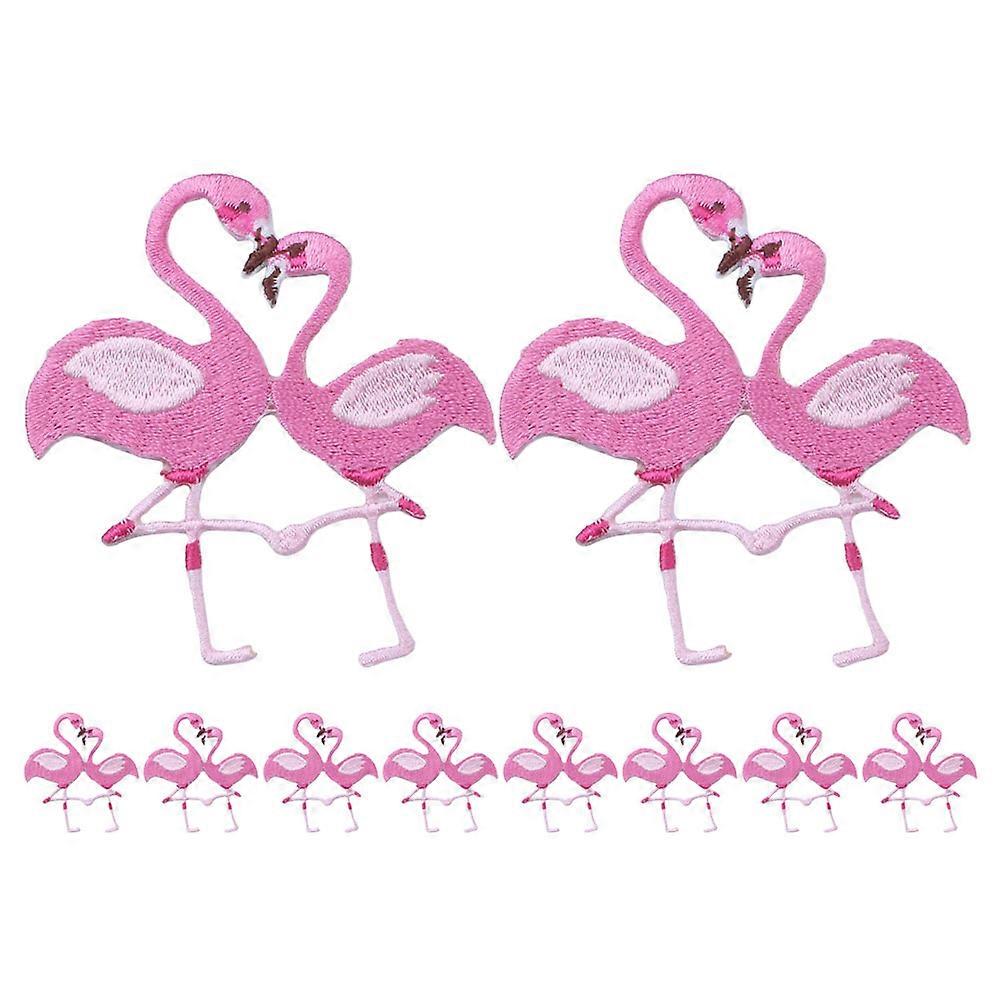 Pink Flamingo Embroidery Applique for Clothes with 10Pcs Sew on Patches