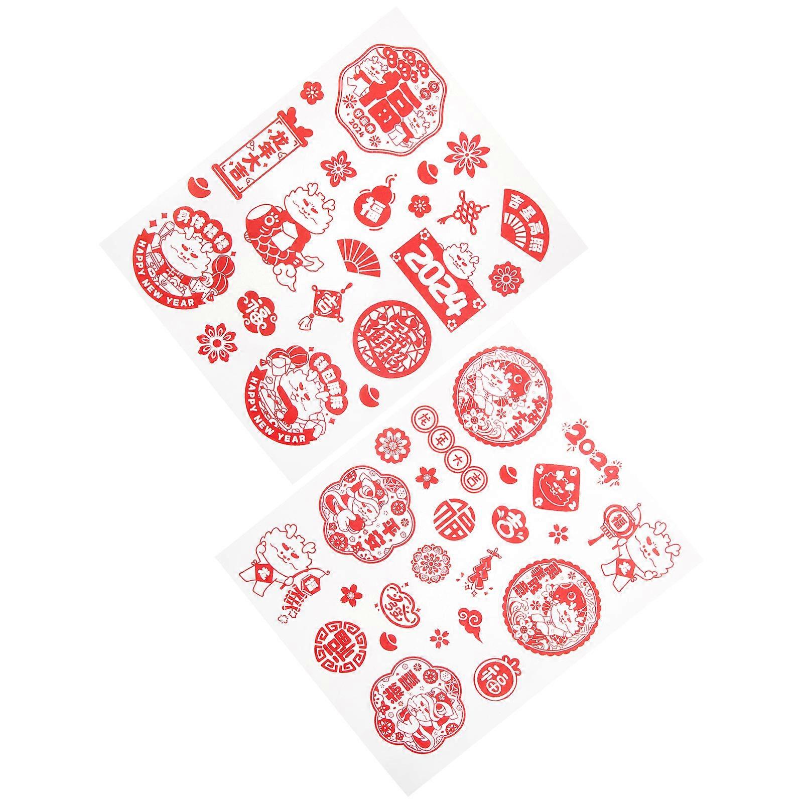 Chinese New Year Dragon Stickers for Decoration PVC Material Red Color Easy to Apply 2 Sheets