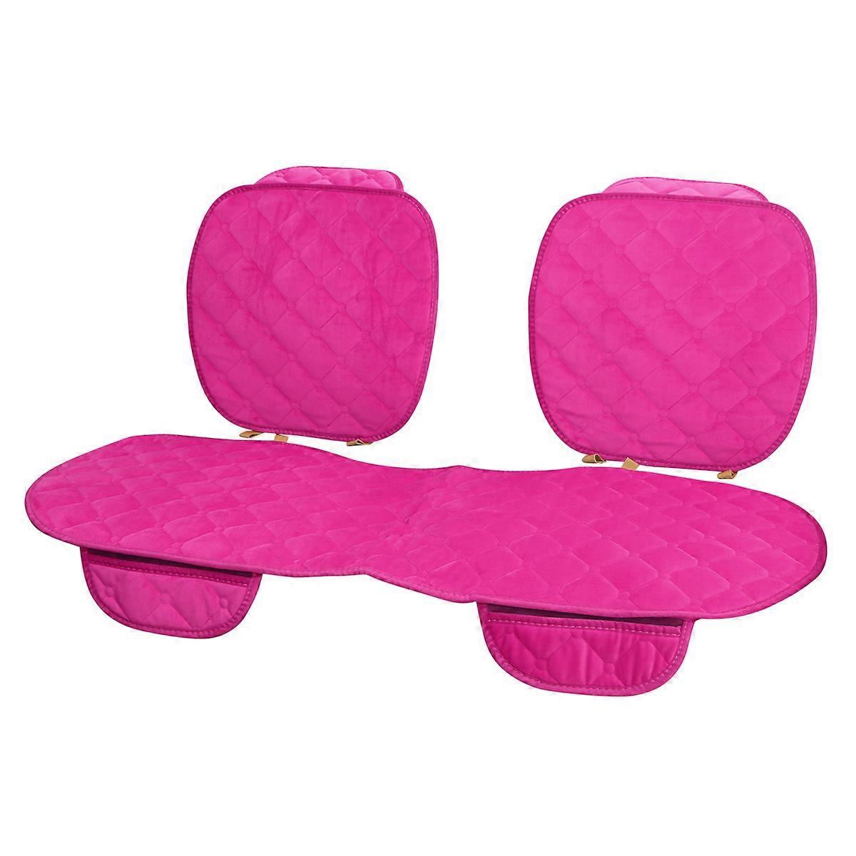 Three Piece Car Seat Cover Set Plush Pink Comfortable Anti Slip with Straps for Car Use 3 Pcs