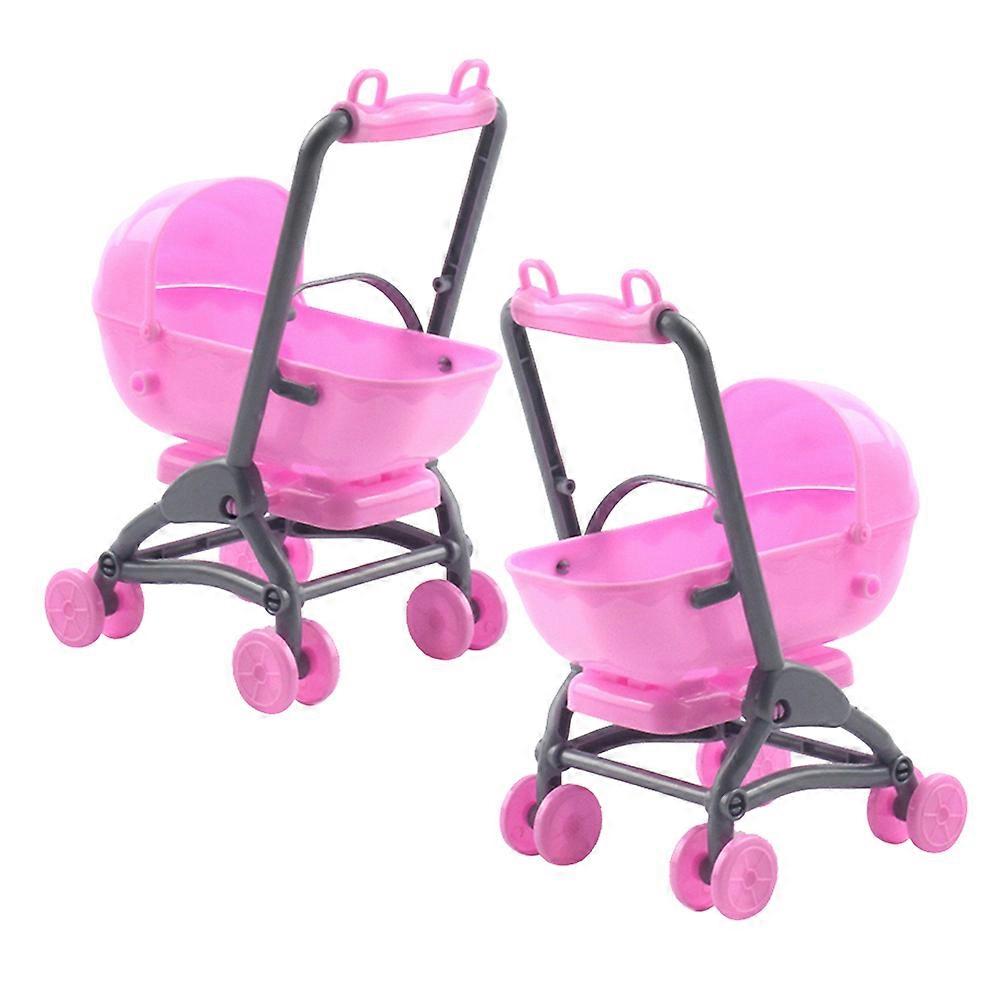 Toddler Toy Stroller 2Pcs Stroller Shape Doll Models In Pink Plastic For Multiple Functionalities