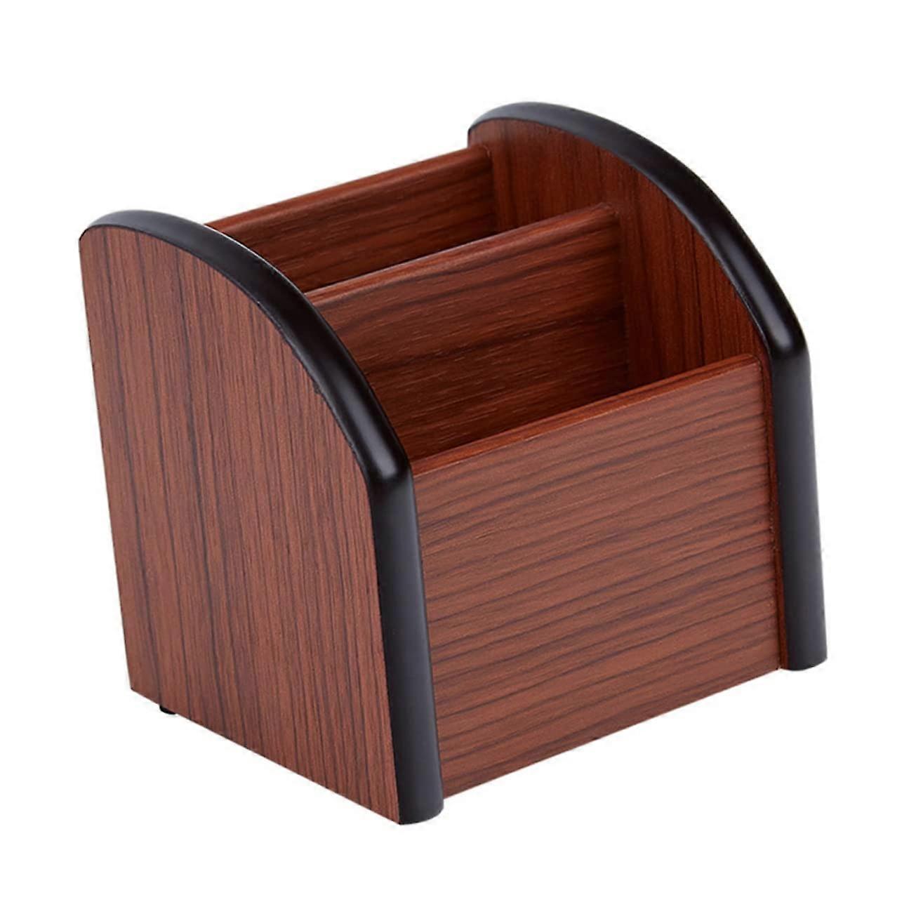 Wooden Pen Holder for Desk, Multi-Compartment Desktop Organizer, Space-Saving Wood Look Storage for Pens and Small Items