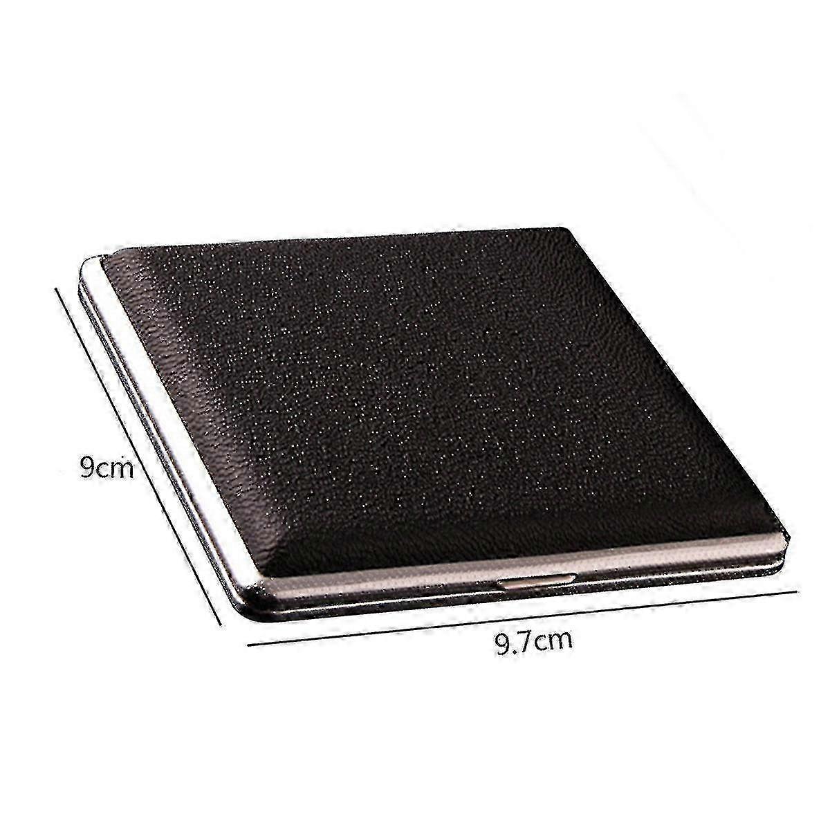 Cigarette Case, Black Leather Surface Metal Box(hold 20 Cigarette)