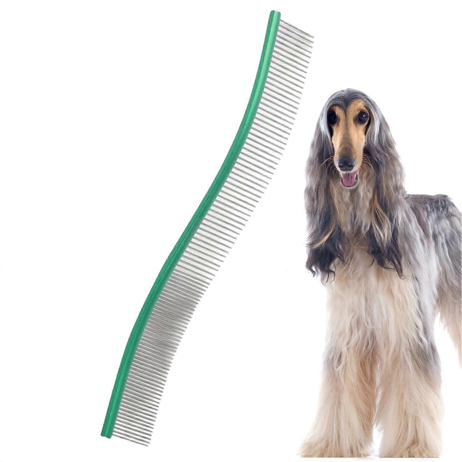 Dog Combs for Grooming and Dematting, Metal Curved Comb for Deshedding, Matting Brush for Dogs, Hu Green
