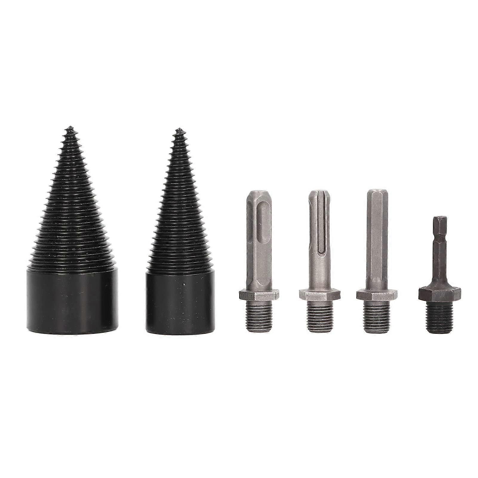 Wood Splitter Drill Bit Set 6-Piece With 4 Handles 32 Mm And 42 Mm Removable Firewood Splitter Bits For Hand Drill
