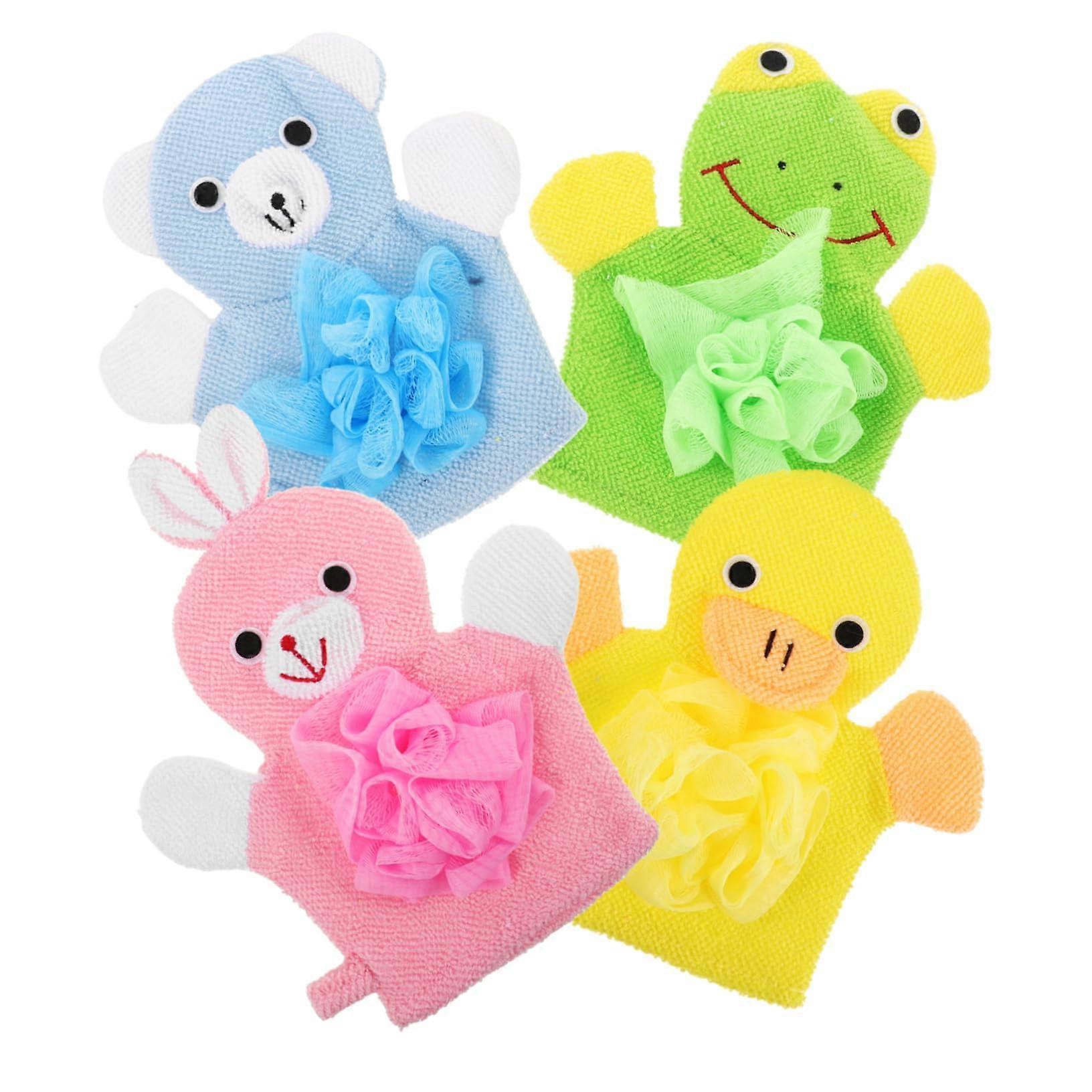 Bathing Gloves Set Of 4 Cartoon Shower Mitts For Boys, Soft Lightweight Durable Exfoliating Scrubbing