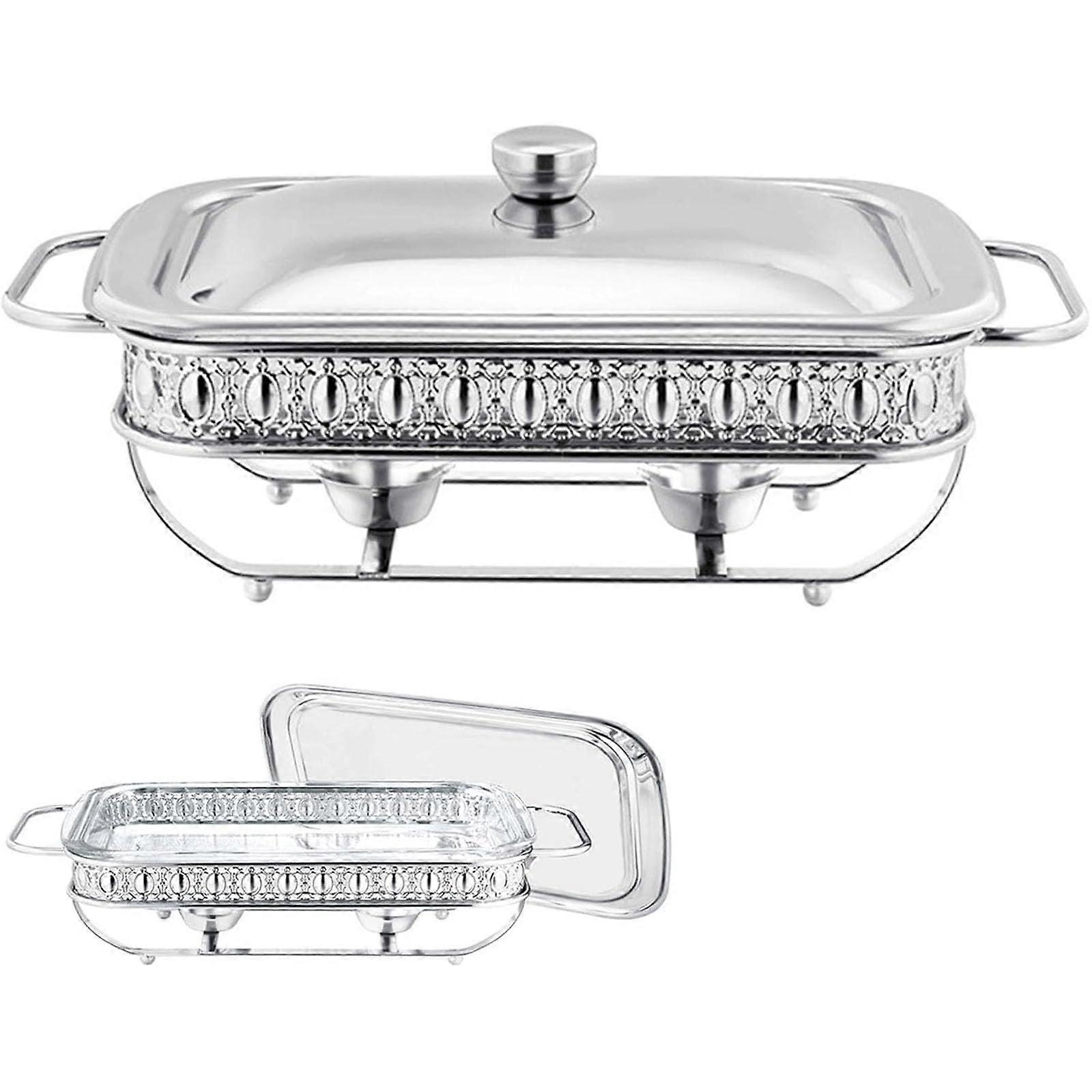 Chafers and Buffet Warmer,Chafer Set with Steel Lid,Glass Food Pan (Size:2L,Color:Rectangular/Silver)