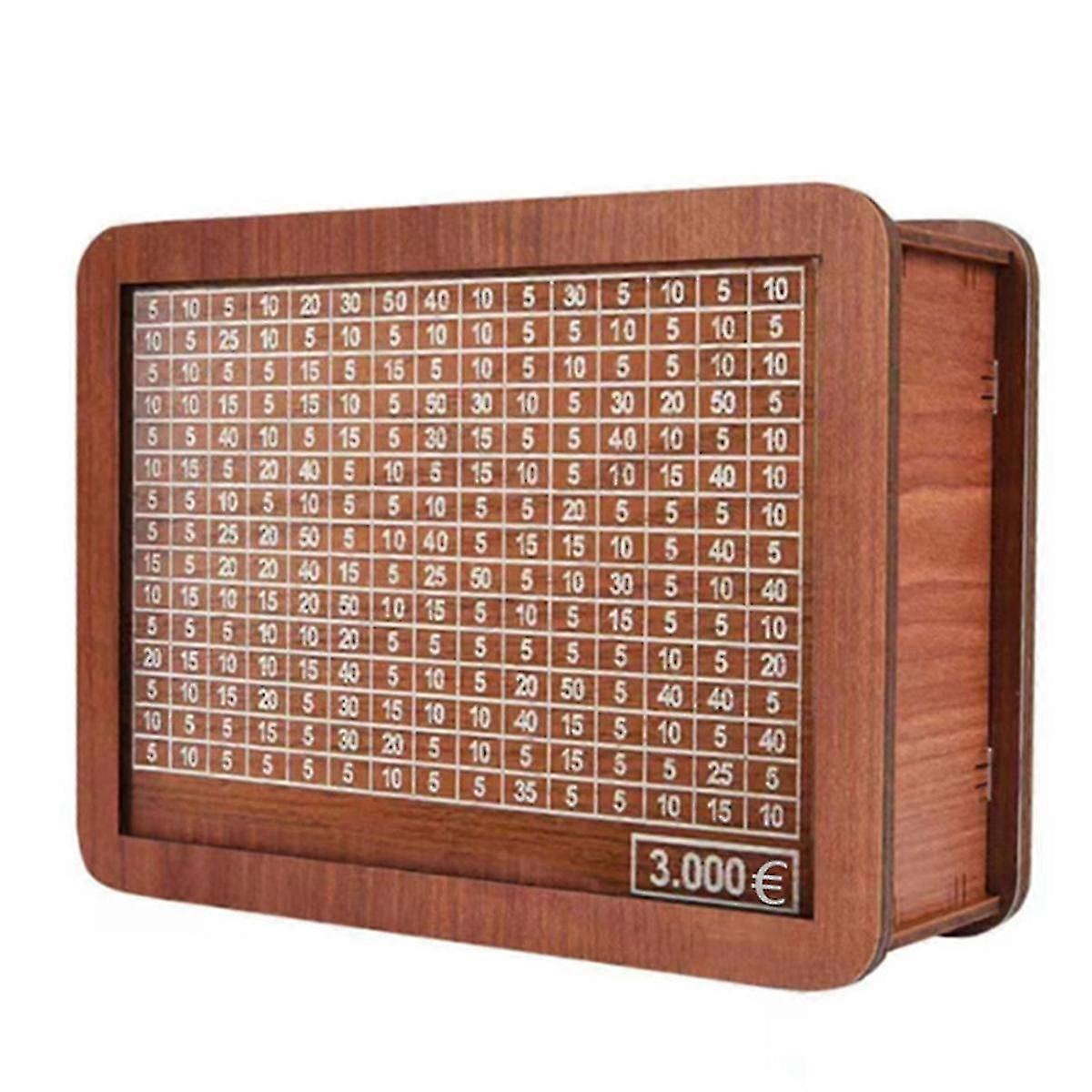 Wooden Money Box for Adults and Kids with Counter and Counting Target - Money Saving Tin with 3000 Goal