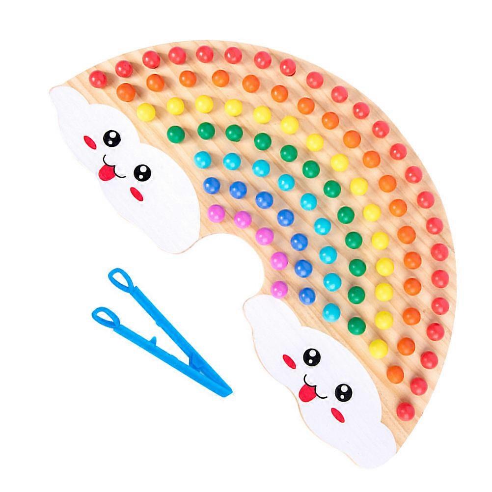 Rainbow Bead Clipping Game Wooden Toy for Color Recognition and Motor Skills Development, Early Learning Educational Gift for Kids