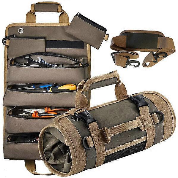 Tool kit, compact and portable, with removable pockets and shoulder strap