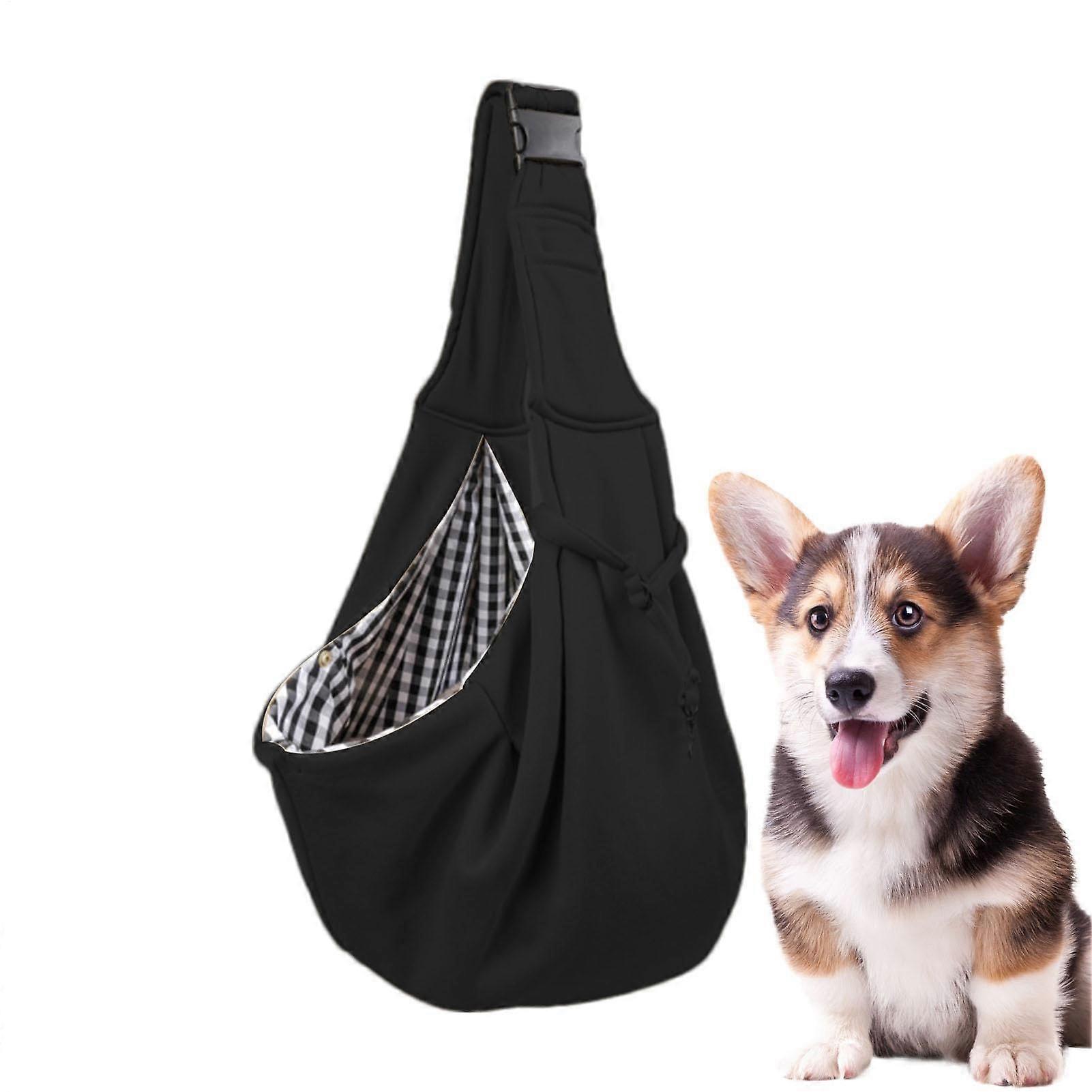 Pet Carrier Sling Bag for Small Dog, Reversible Crossbody Carrier with Adjustable Leash Black