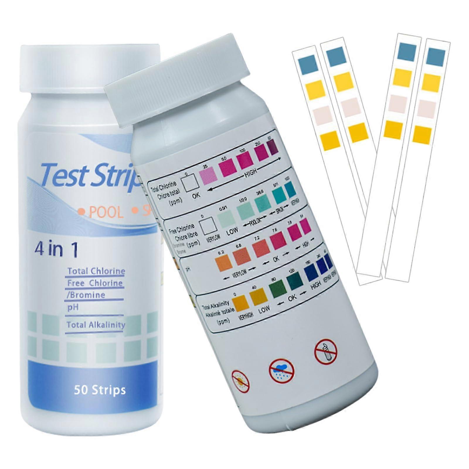 100Pcs Hot Tub Test Strips, 4 In 1 pH Tester for Pool Water, Total Alkalinity, Chlorine, and Bromine Testing