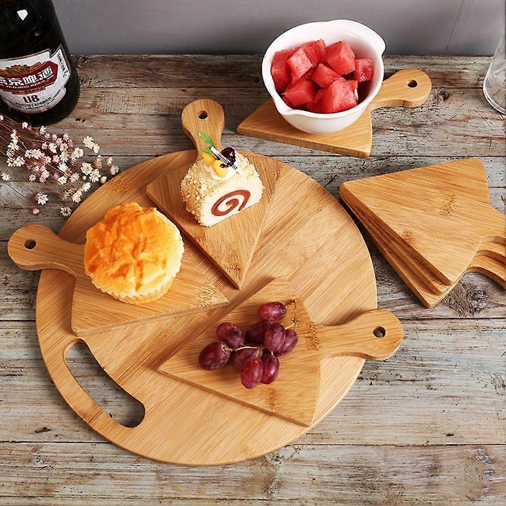 Pizza Plate Set of 6, 12-Inch Triangular Wooden Pizza Peel and Cutting Board with Handles for Parties and Picnics