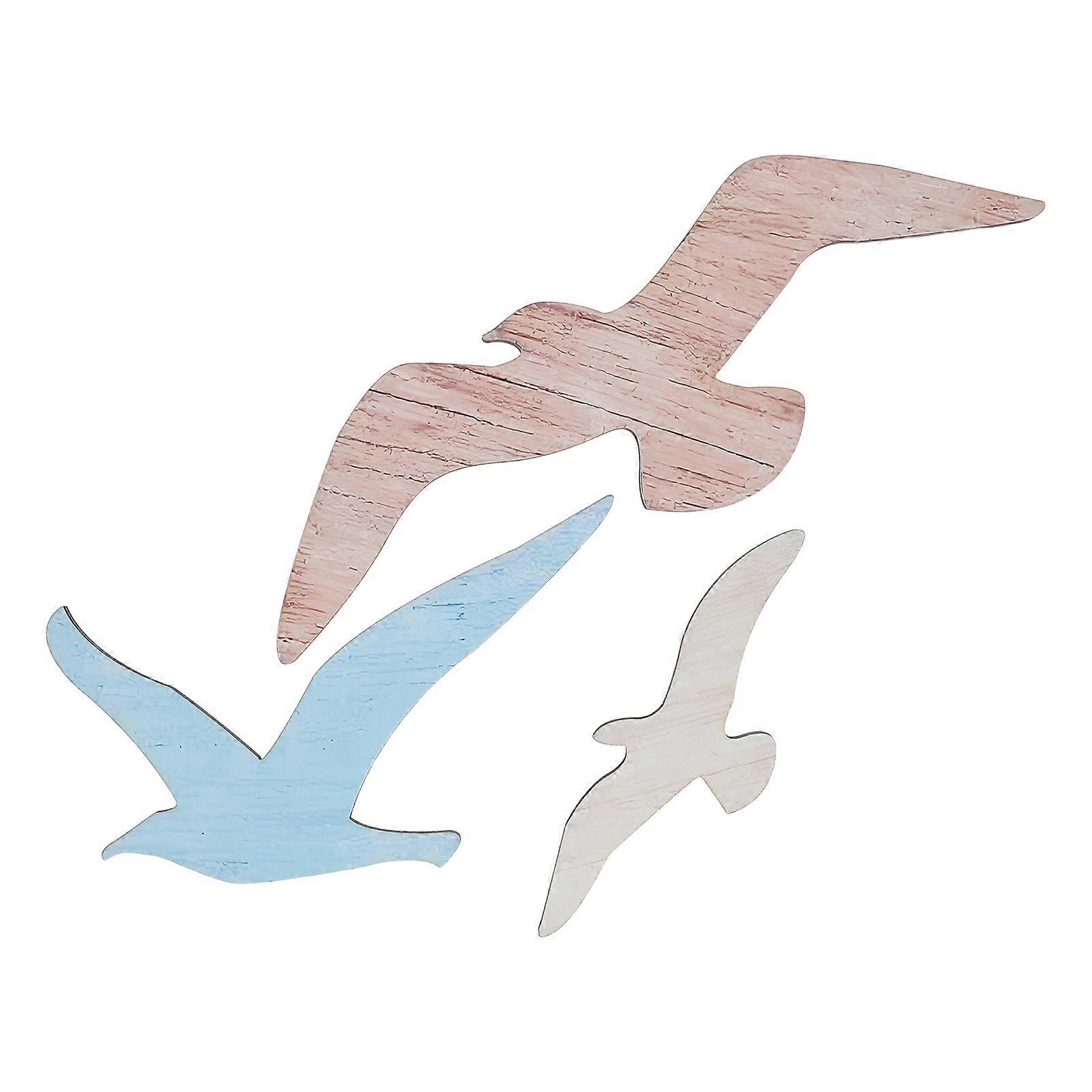 Wooden Seagull Wall Decor, Nautical Themed Coastal Style Hanging Plaque Set of 3 Easy to Install Wood Bird Sculpture for Living Room Mediterranean