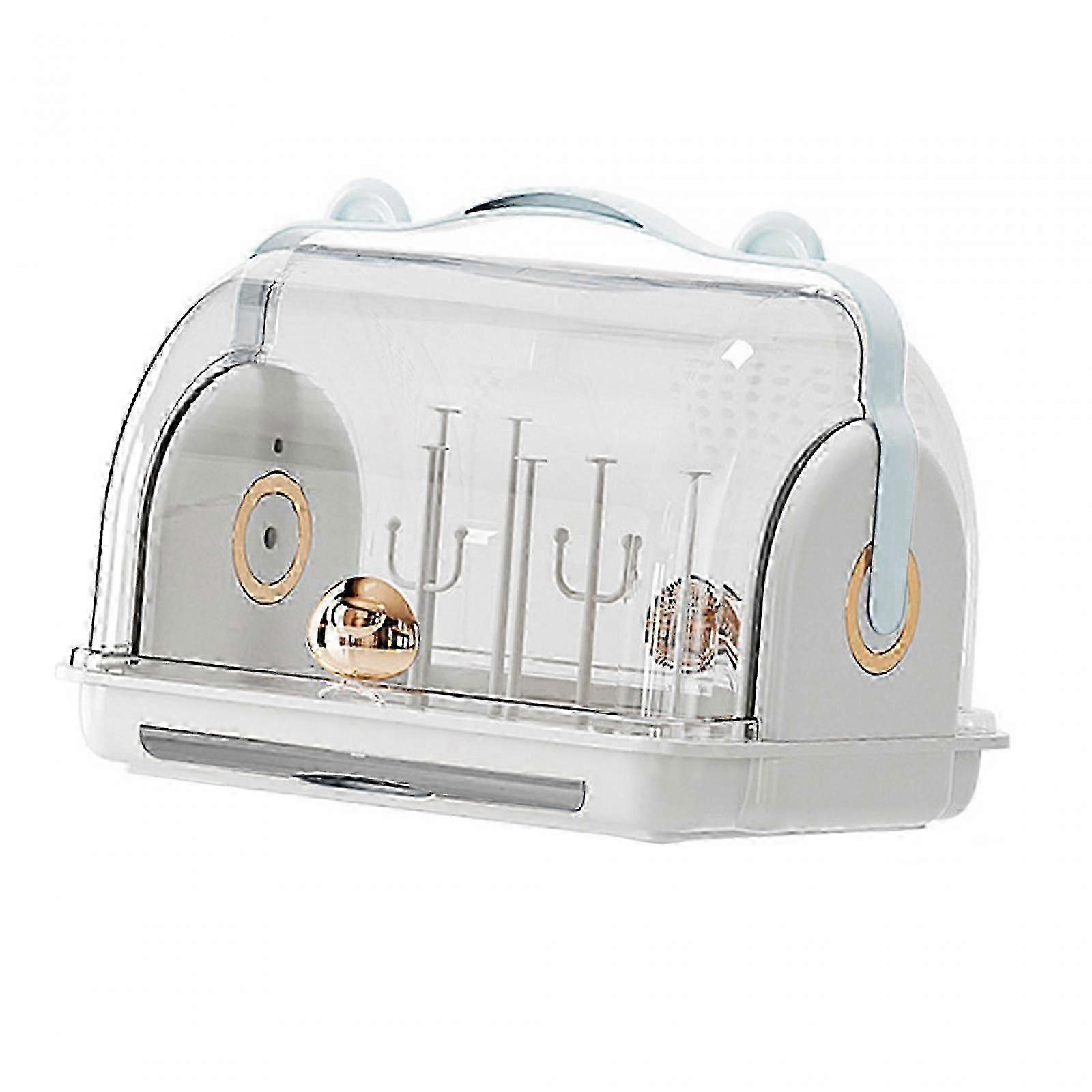 Baby Bottle Drying Rack Container with Cover Easy to Clean Transparent Designs Portable Nursing Cutlery Box Container for Cabinet Countertop