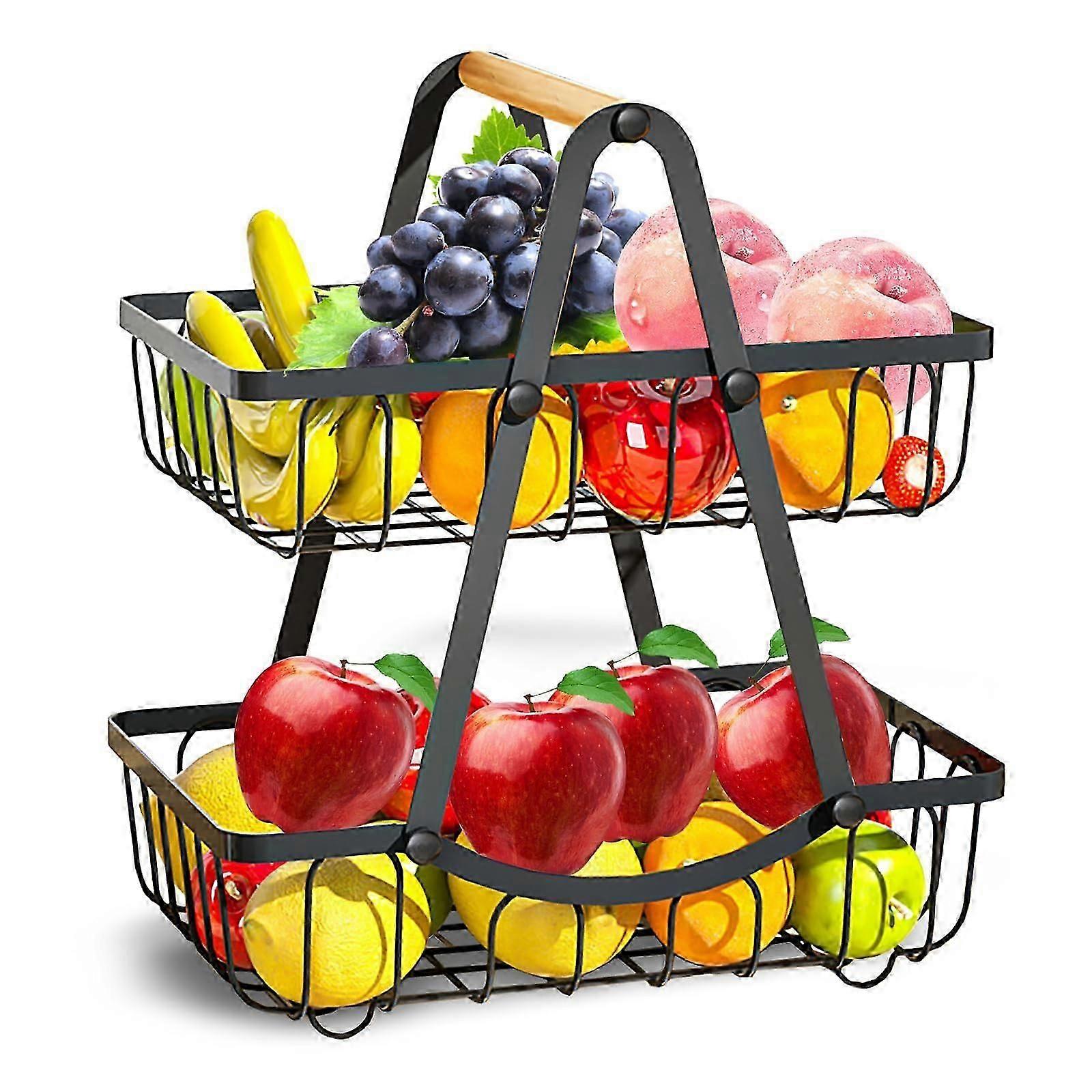 2 Tier Detachable Fruit Basket compatible with Kitchen Counter Bread and Snack Organizer