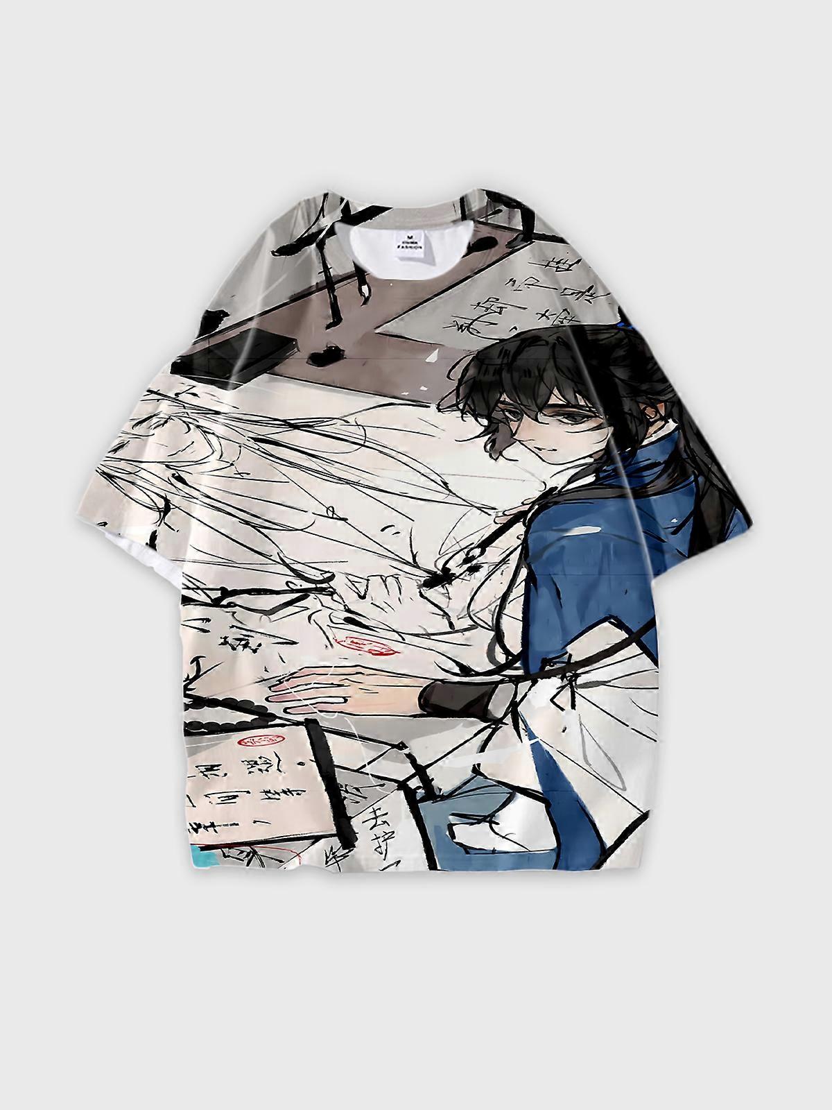 T-Shirt Round Neck, Loose Short Sleeve Pattern Graphic Tee, Unisex Summer Casual Top U2713