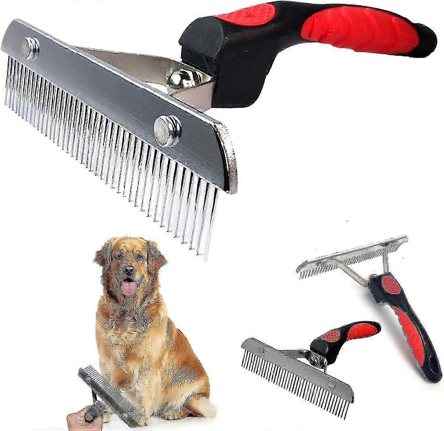 大型犬用犬用グルーミングブラシ、滑り止めハンドル付きロングヘアペットレーキコーム、ハスキー用スチールツール