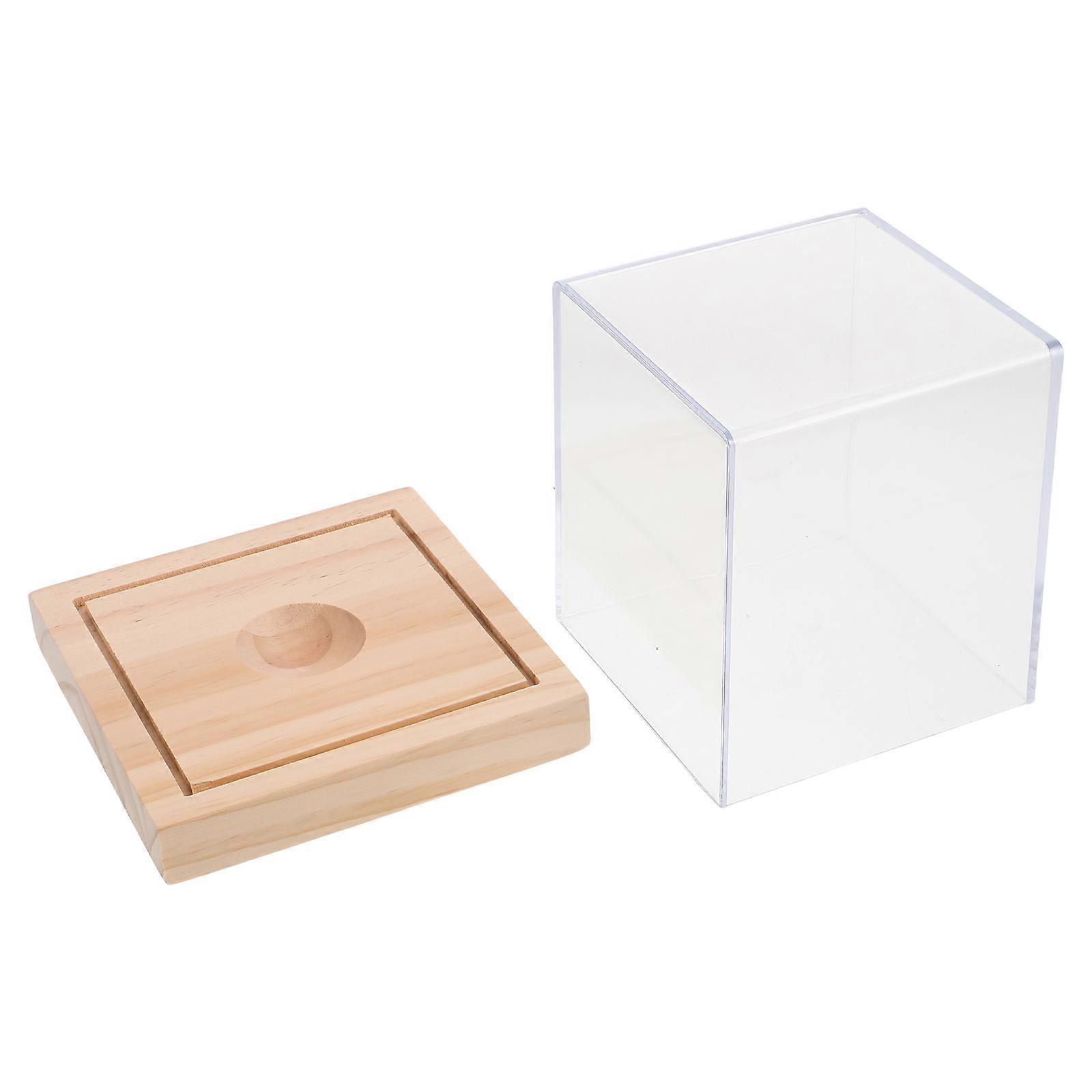 Transparent Acrylic Softball Display Case with Wood Base for Storage 7 Inch