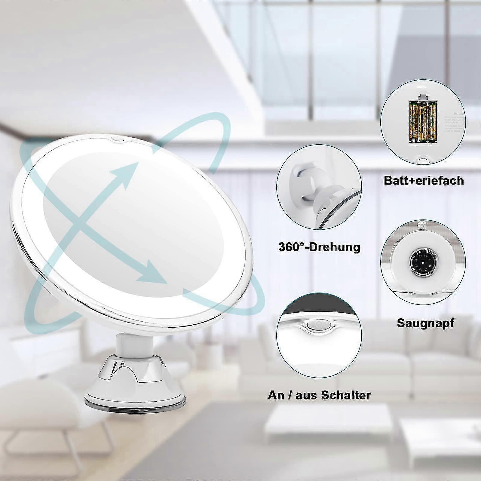 Cosmetic mirror LED illuminated, 10x magnification, strong suction cup, make-up mirror, shaving mirror with glare-free lighting, 360 swivel