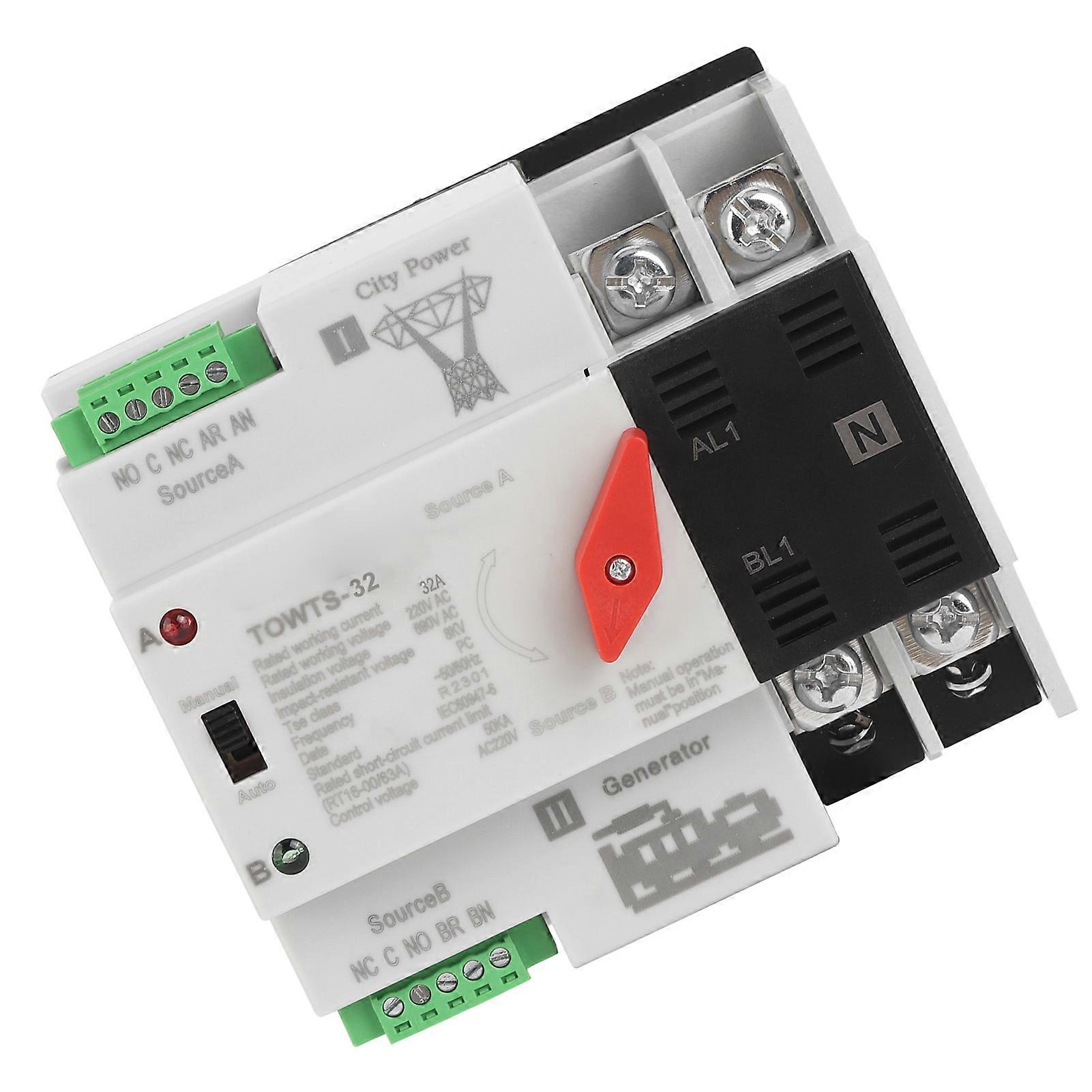 Dual Power Auto Switch 2P 8KV AC 220V 2 Modes Transfer