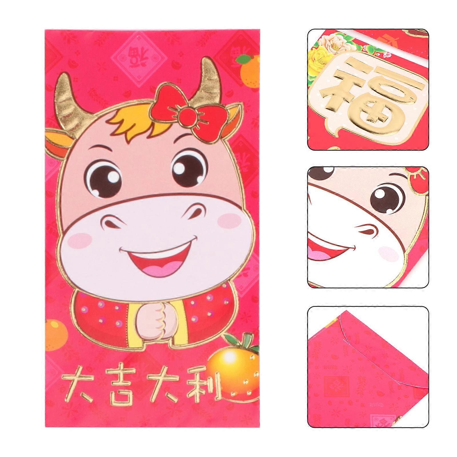 New Year Red Envelopes for Festival Use 60Pcs Cartoon Ox Design