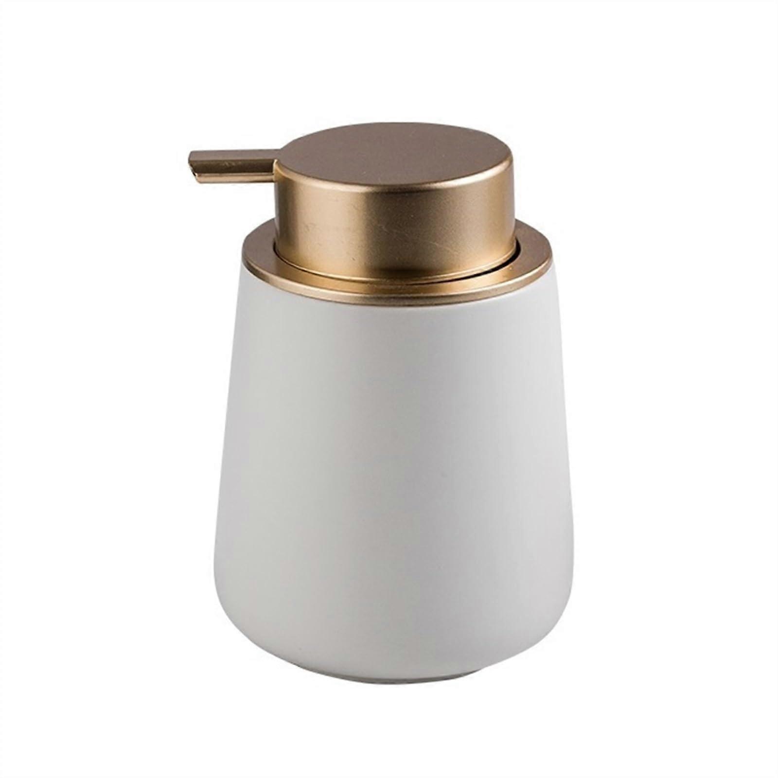 Soap Dispenser Bathroom Ceramic 400ml, Refillable Marble Texture Lotion Dispenser With Large Pump For Kitchen, White