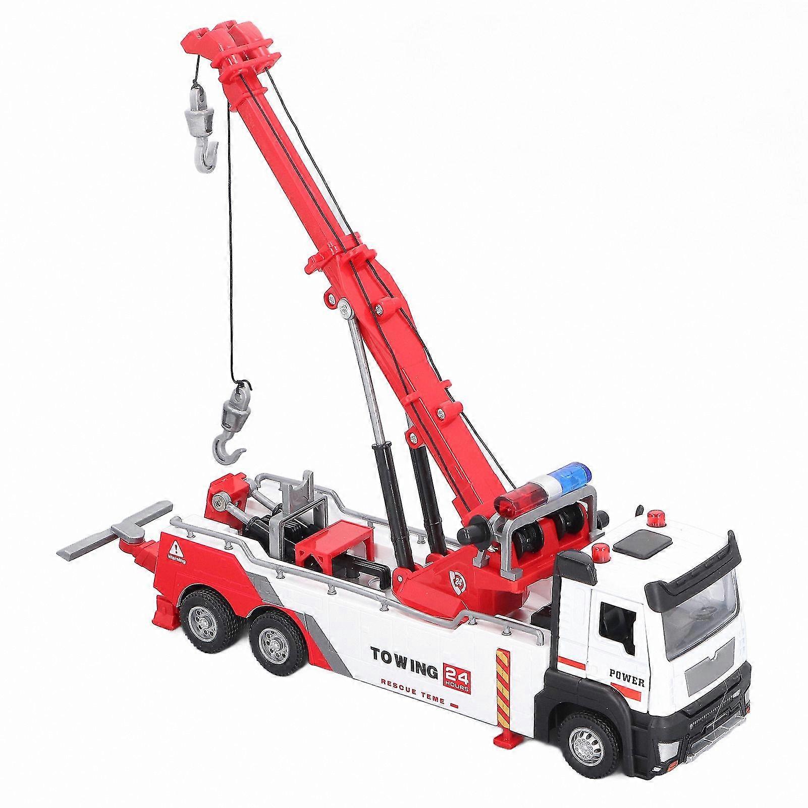 Kids Crane Truck Toy with Sound and Light, 360° Rotating Arm, 2 Hooks, Engineering Vehicle Model, 1:32 Scale