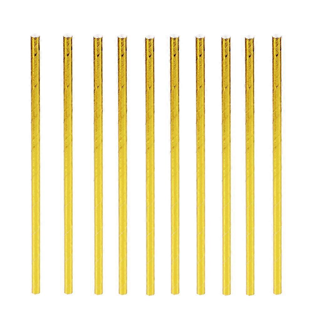 100pcs Disposable Paper Straws with Golden Foil Stamping Layer for Birthday Party(Golden)