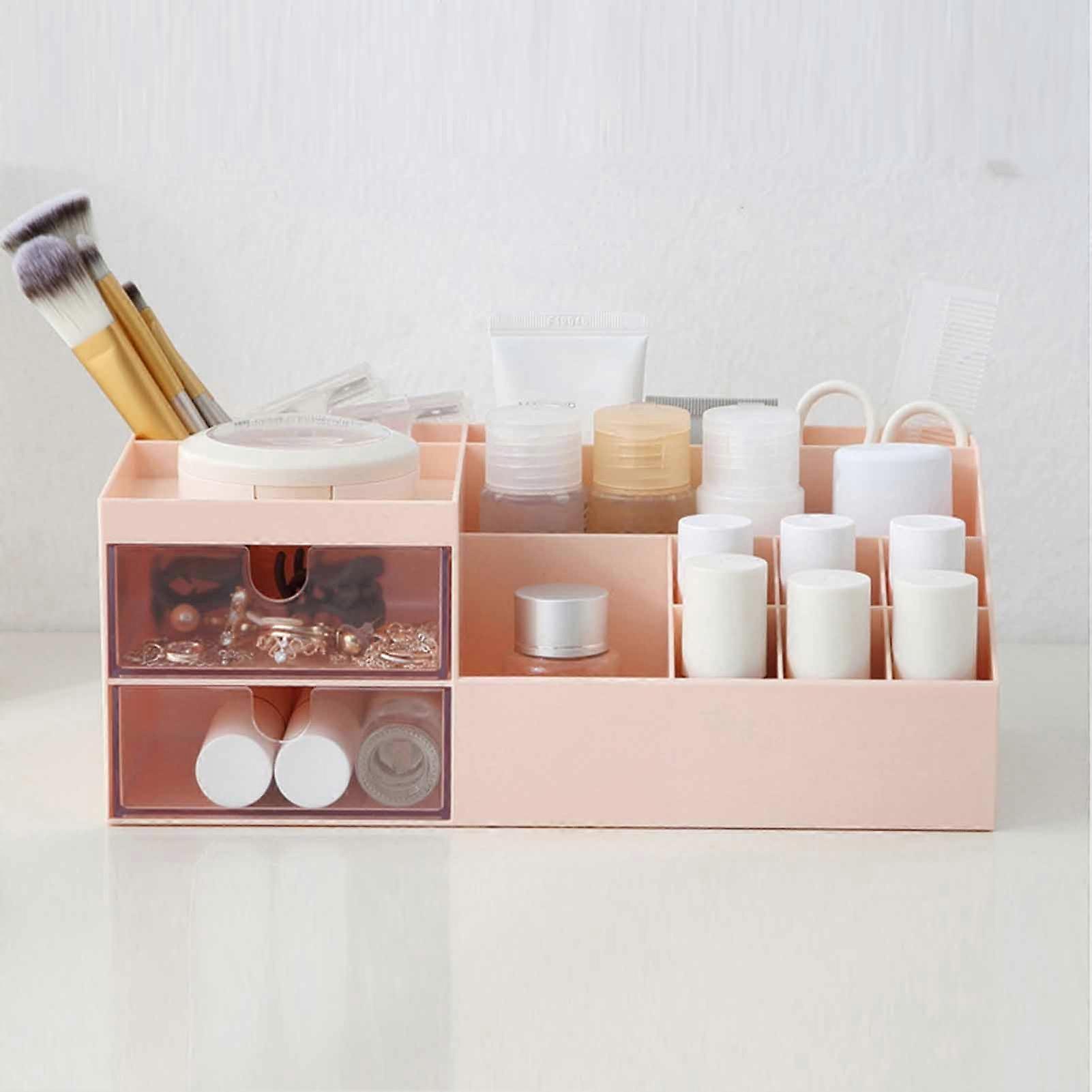 Large Capacity Pink Makeup Organizer with Drawers, ABS PS Box