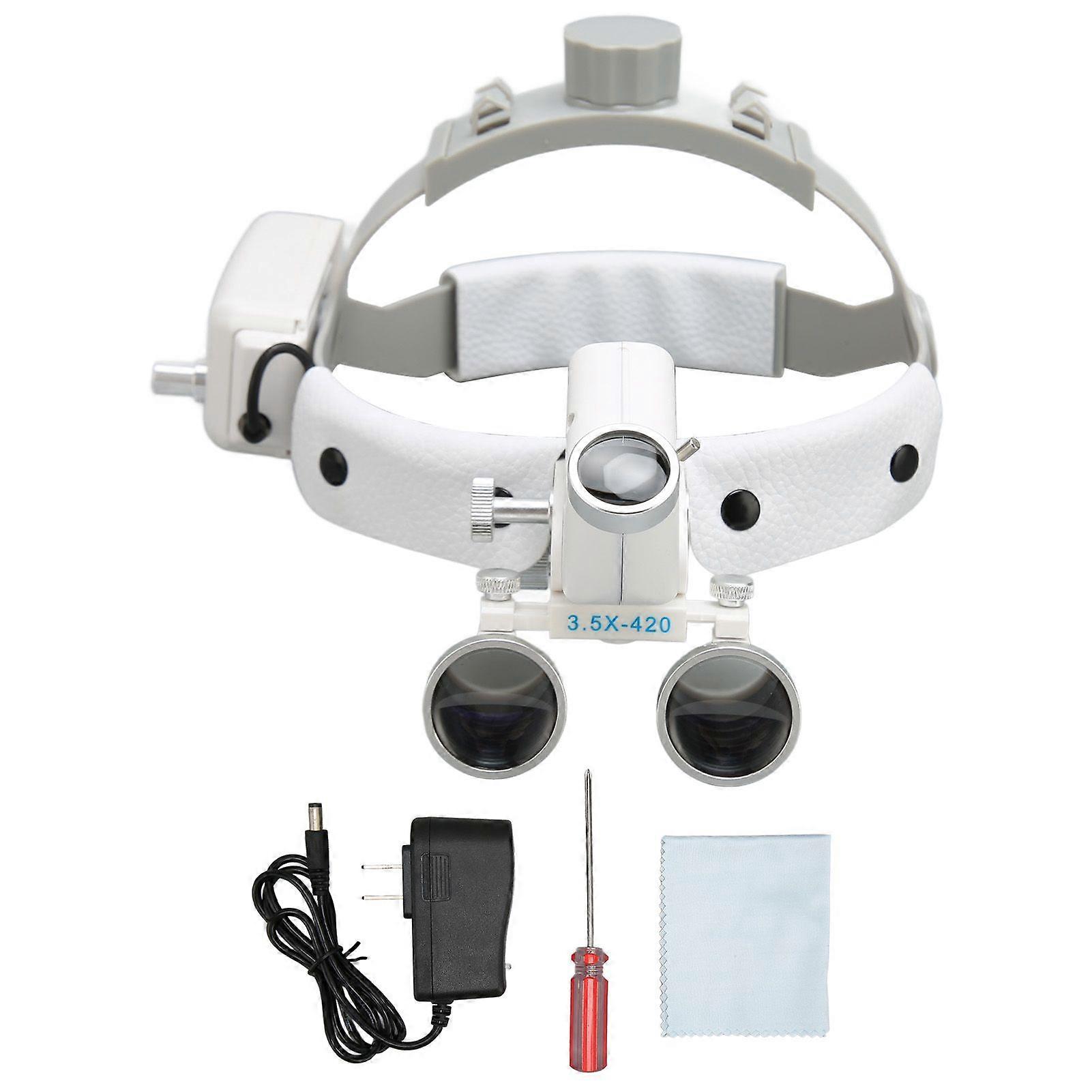 Dental LED Illuminated Headband Magnifier Binocular 3.5X 320 To 420mm LED Light Surgical Head Magnifier 100240V US Plug