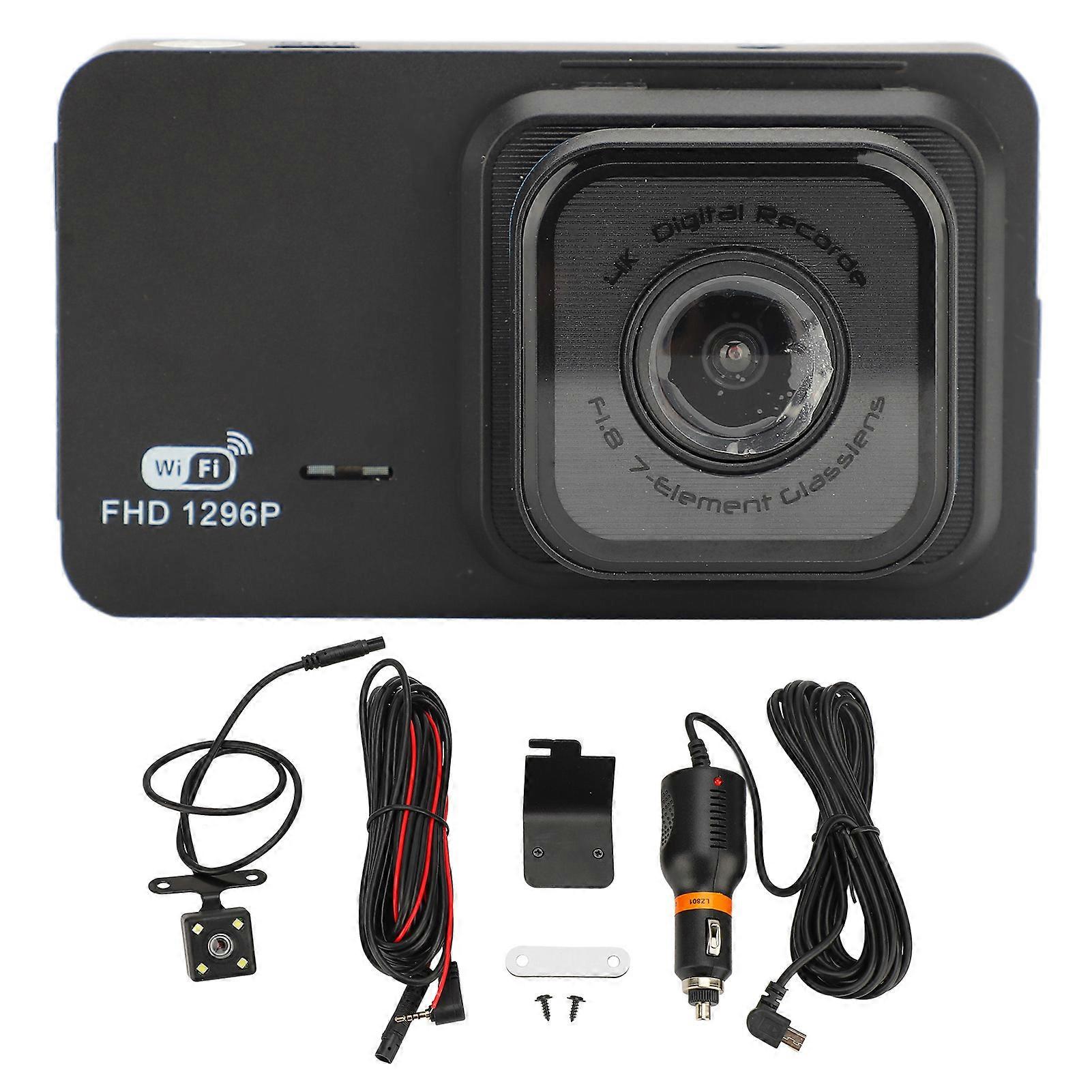 Front rear dash cam with wide angle for car driving