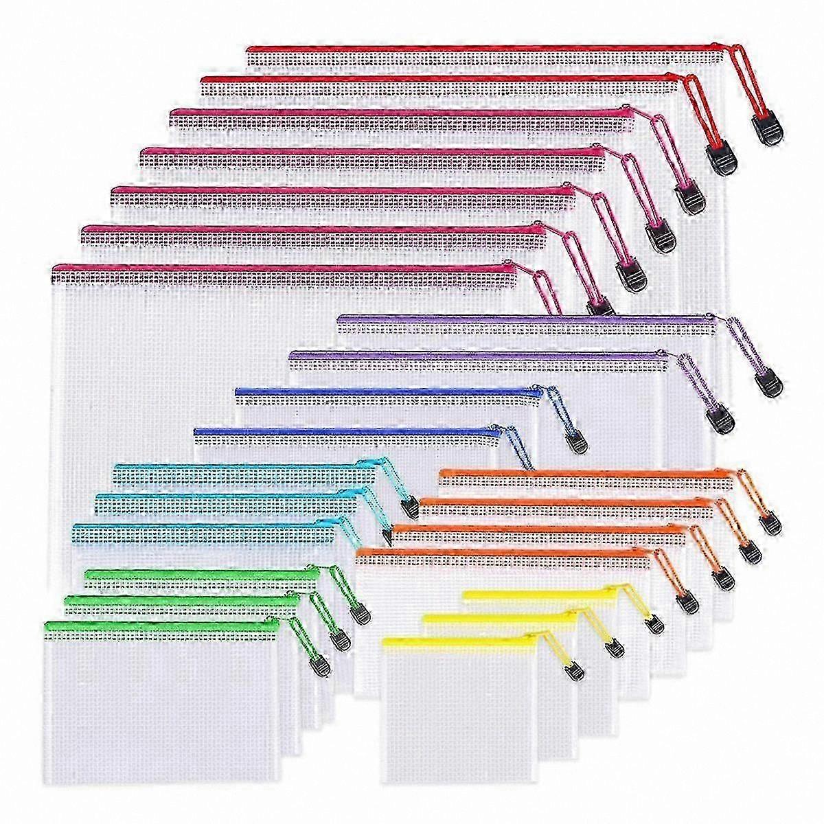 24-Pack Mesh Zipper Bags - 8 Sizes for Storage, Organization, and Travel, Durable Zippered Pouches for Files, Accessories, and More