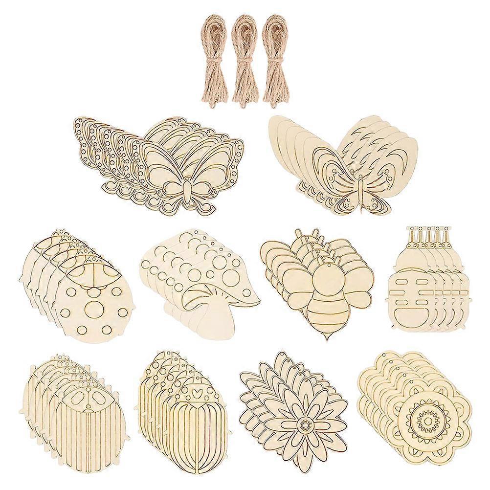 Unfinished Wood Cutouts for DIY Crafts 120Sets Beige Wood Pendant Pieces