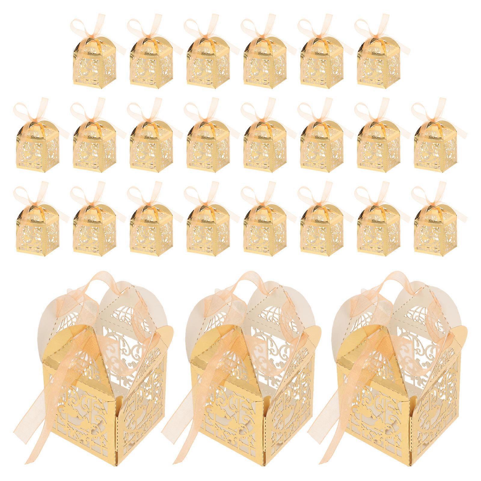 Golden Hollow Candy Packaging Boxes for Storage 25Pcs Small Wedding Favor Boxes
