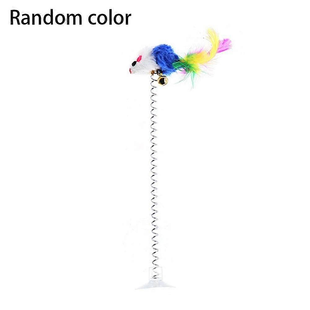 Pet Cat Toy Stick Feather Suction Cup Spring Mouse Toy Interactive Cat Toy